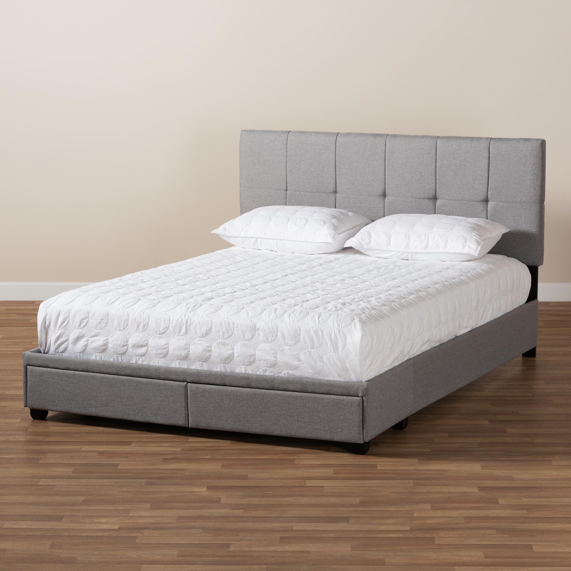 Baxton Studio Netti Upholstered 2-Drawer Queen Platform Storage Bed, Light Gray, large