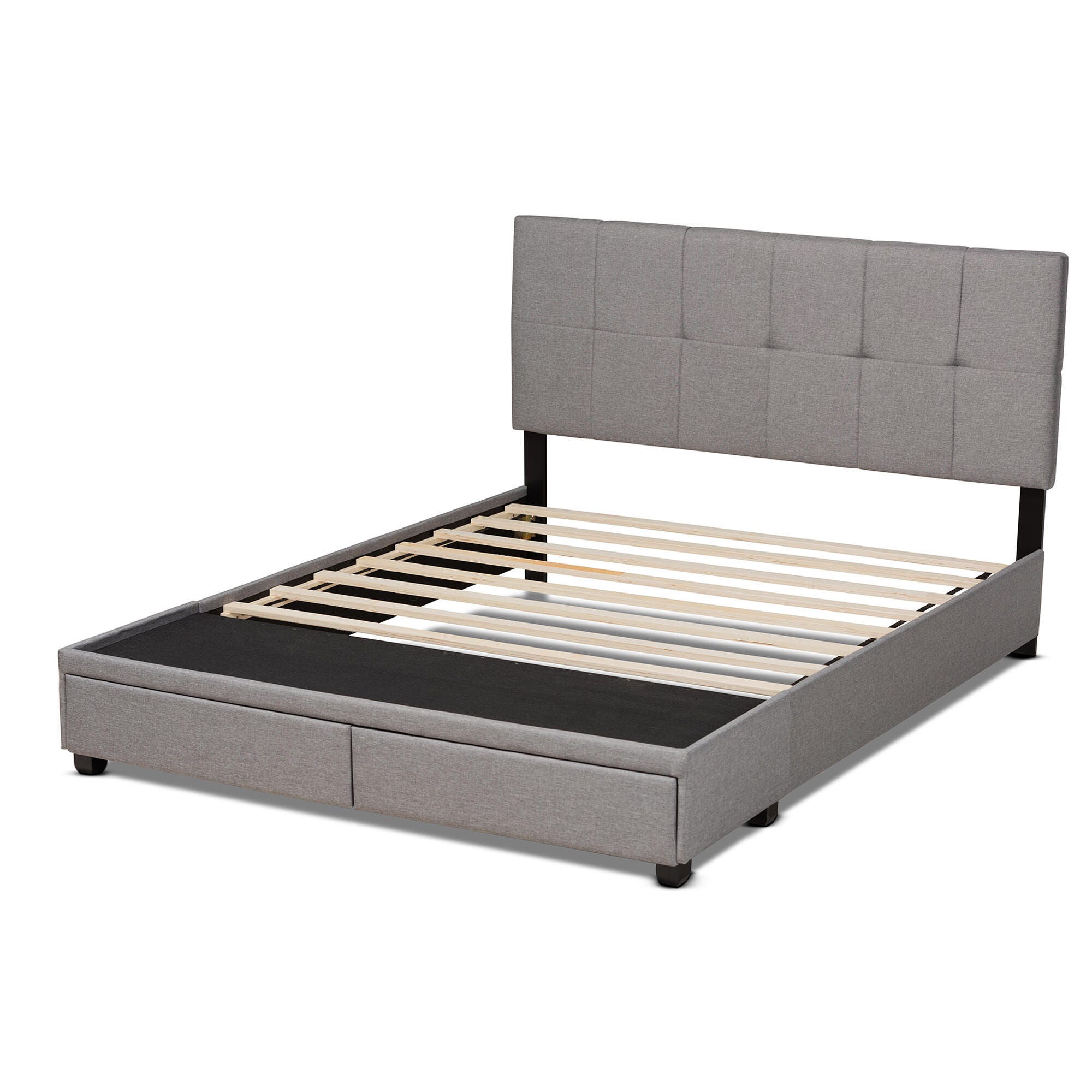 Baxton Studio Netti Upholstered 2-Drawer Queen Platform Storage Bed, Light Gray, large