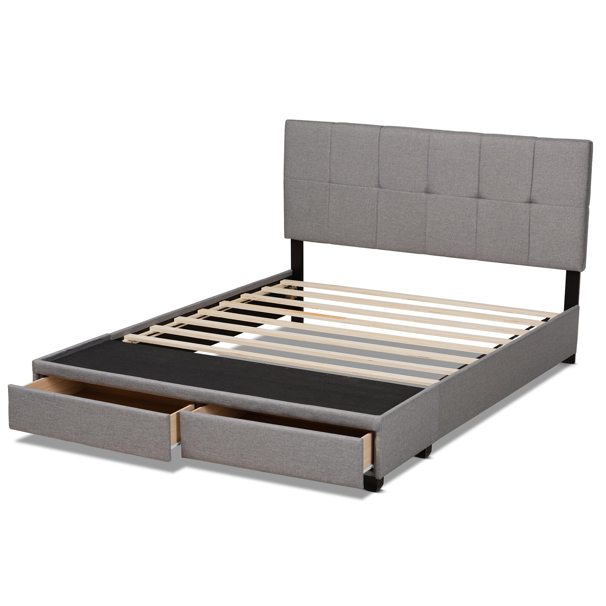 Baxton Studio Netti Upholstered 2-Drawer Queen Platform Storage Bed, Light Gray, large
