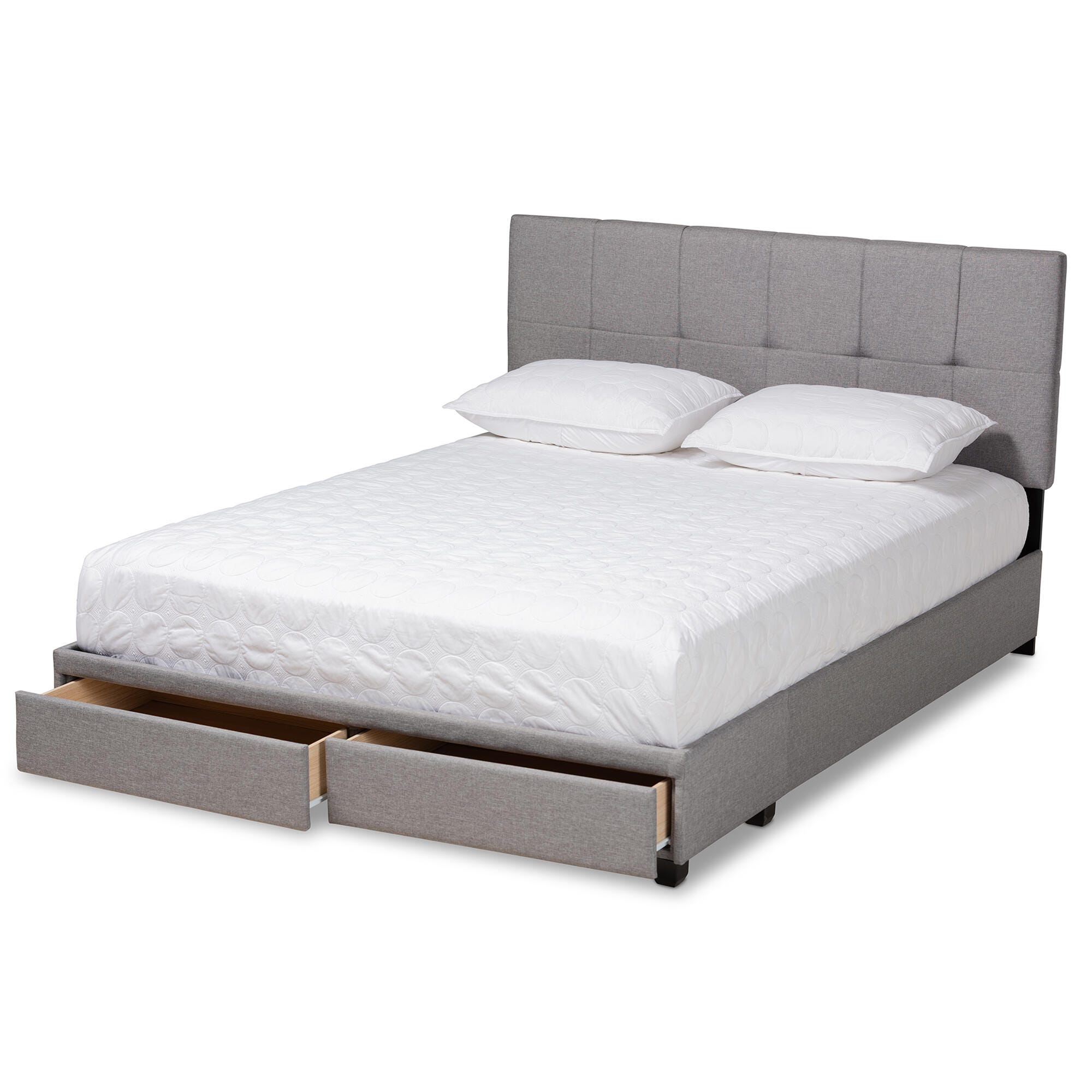 Baxton Studio Netti Upholstered 2-Drawer Queen Platform Storage Bed, Light Gray, large
