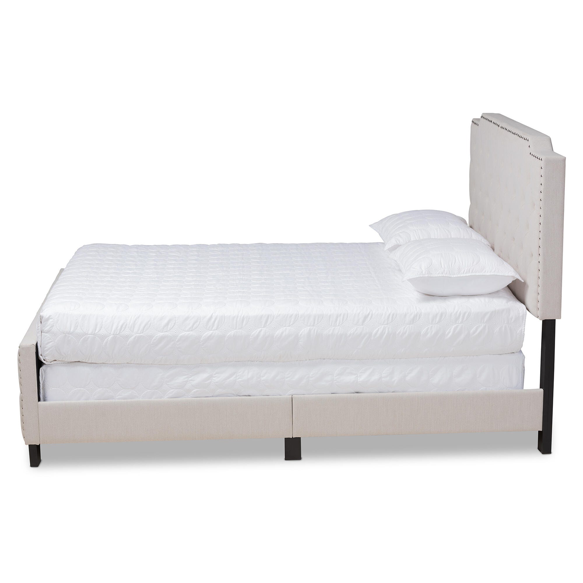 Baxton Studio Marion Upholstered Button Tufted Queen Panel Bed, Beige, large