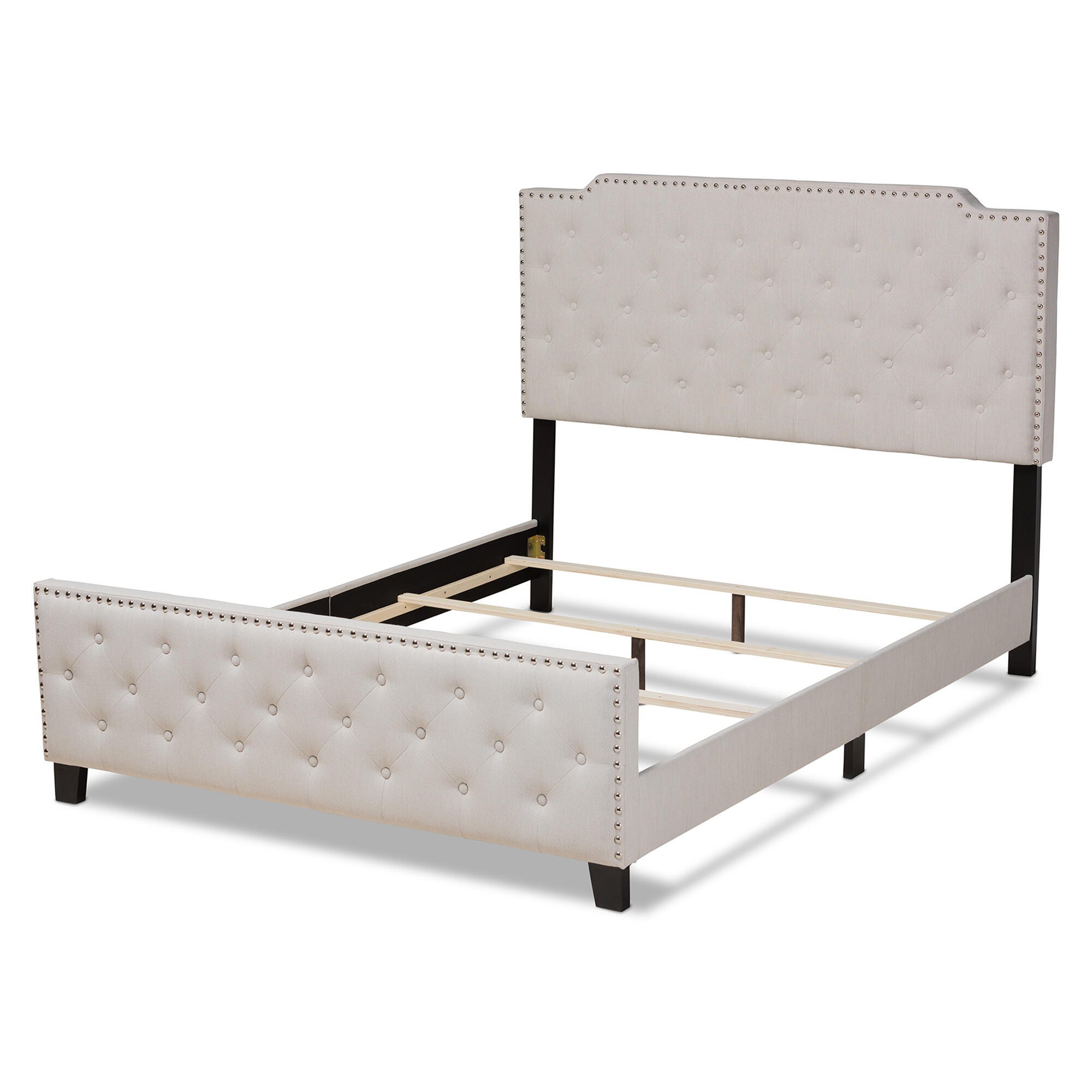 Baxton Studio Marion Upholstered Button Tufted Queen Panel Bed, Beige, large