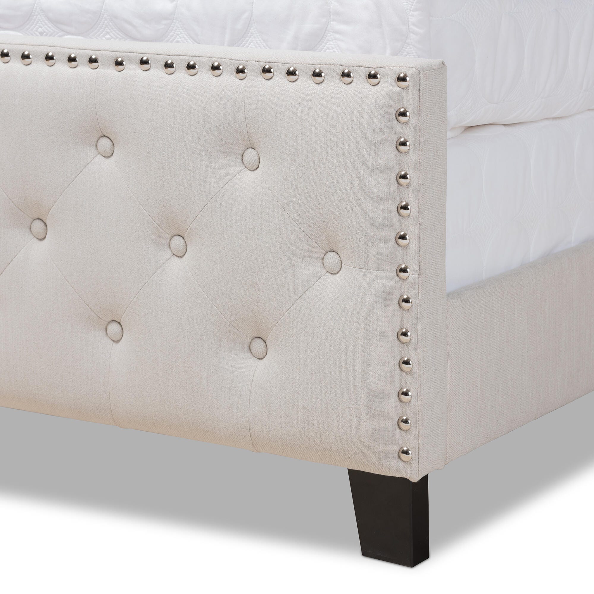 Baxton Studio Marion Upholstered Button Tufted Queen Panel Bed, Beige, large