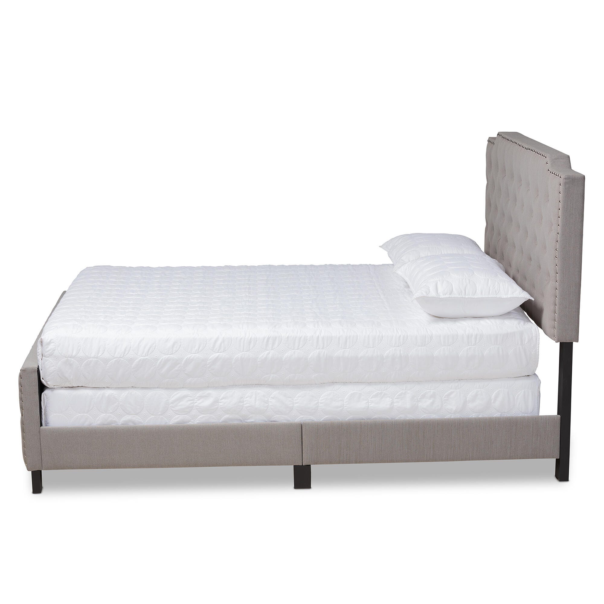Baxton Studio Marion Upholstered Button Tufted Queen Panel Bed, Gray, large