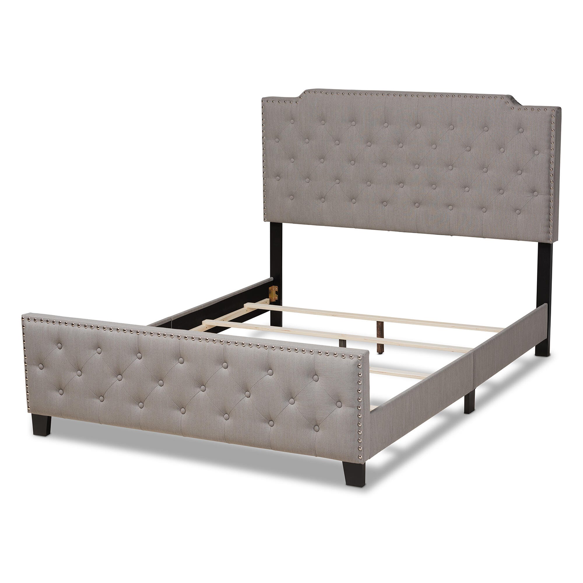 Baxton Studio Marion Upholstered Button Tufted Queen Panel Bed, Gray, large