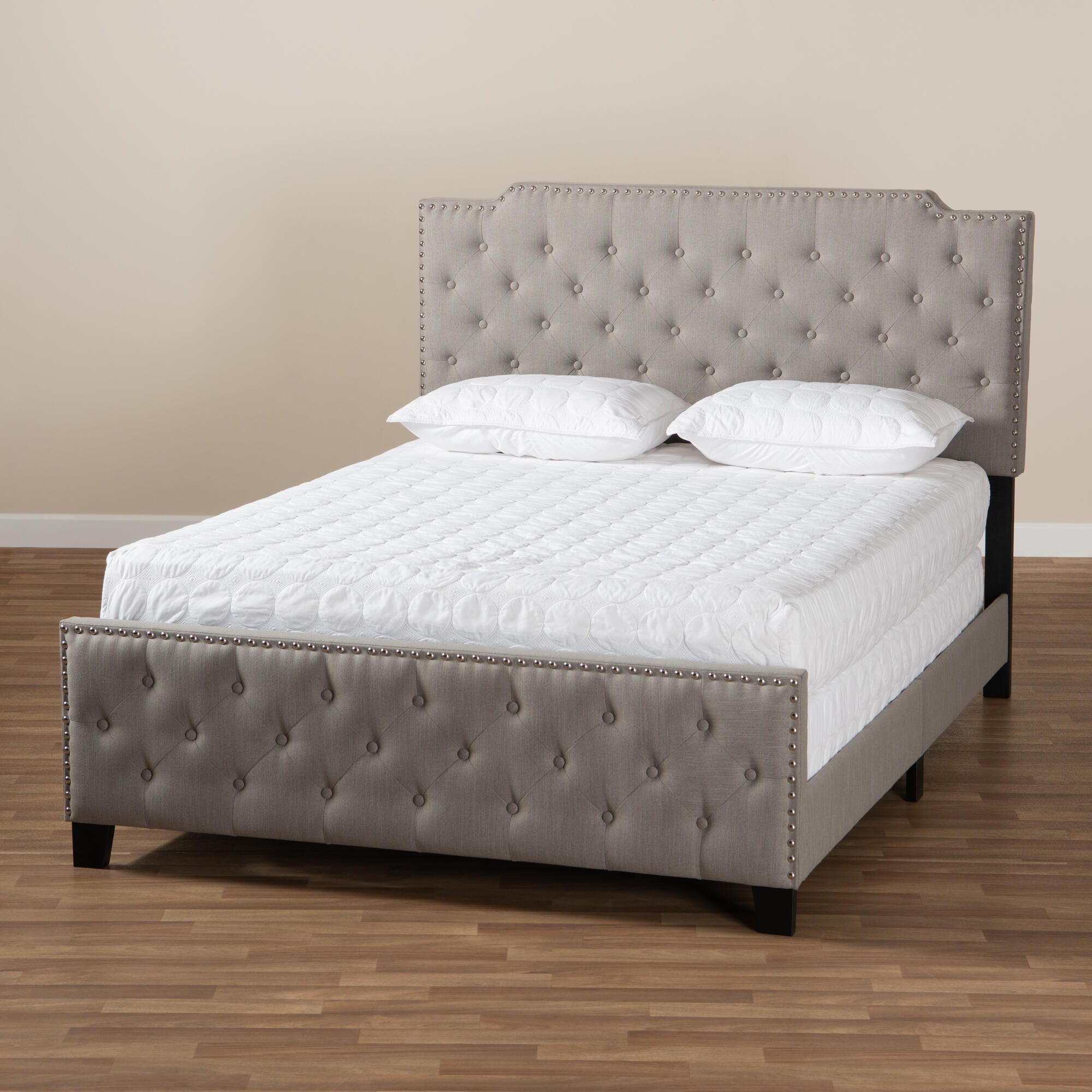 Baxton Studio Marion Upholstered Button Tufted King Panel Bed, Gray, large