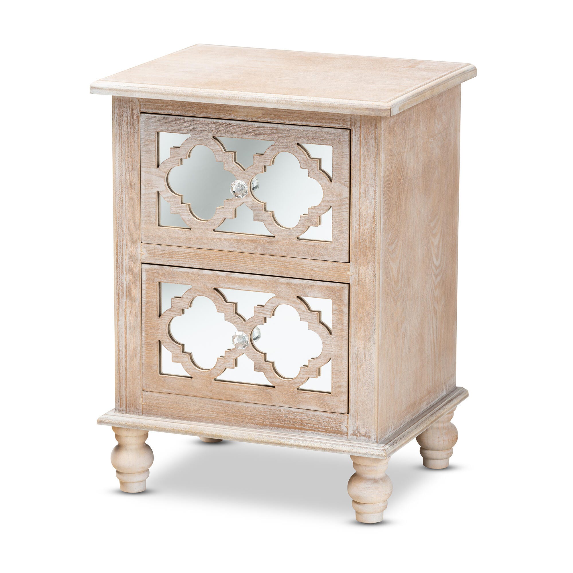 Baxton Studio Celia Wood and Mirror 2-Drawer Quatrefoil Nightstand, , large