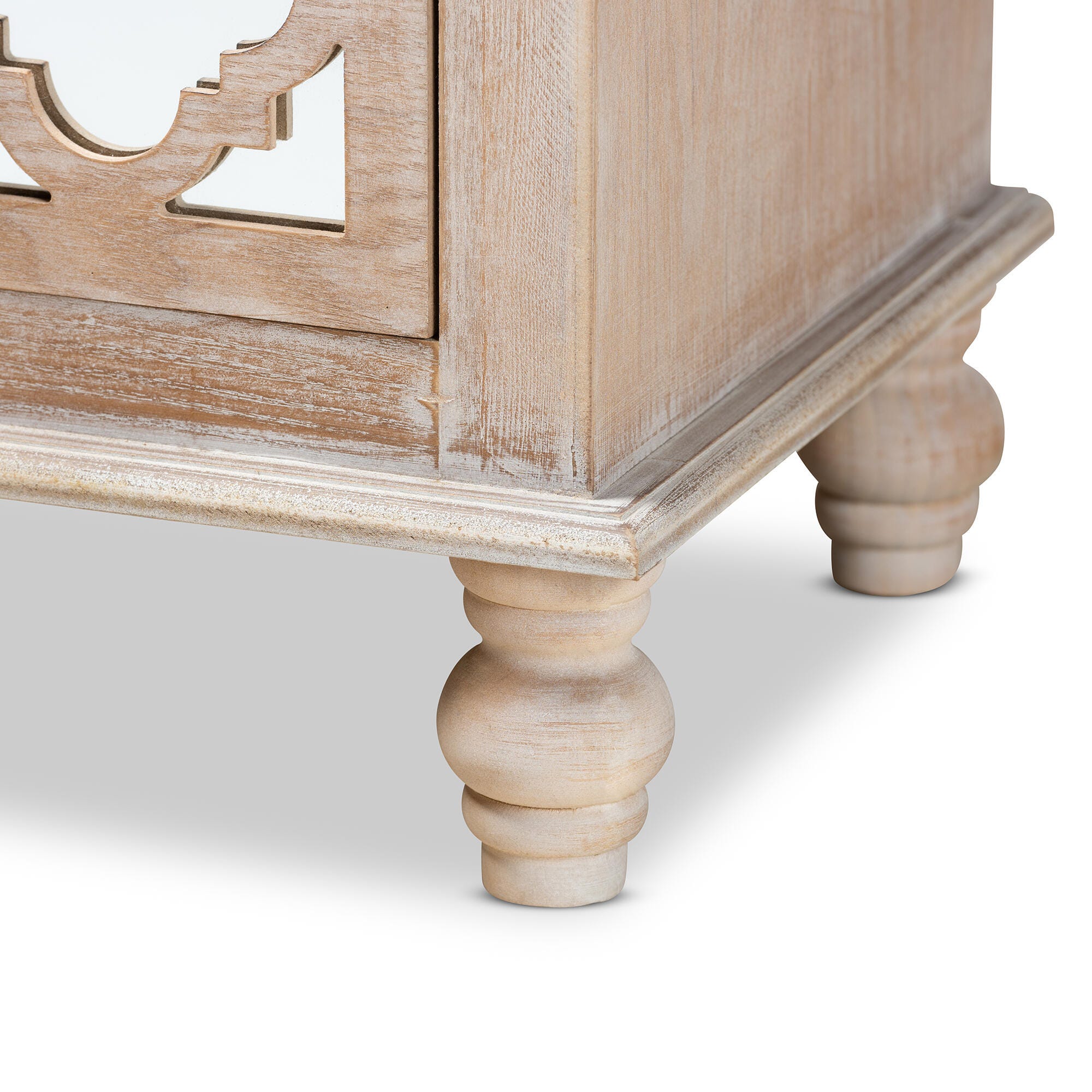 Baxton Studio Celia Wood and Mirror 2-Drawer Quatrefoil Nightstand, , large