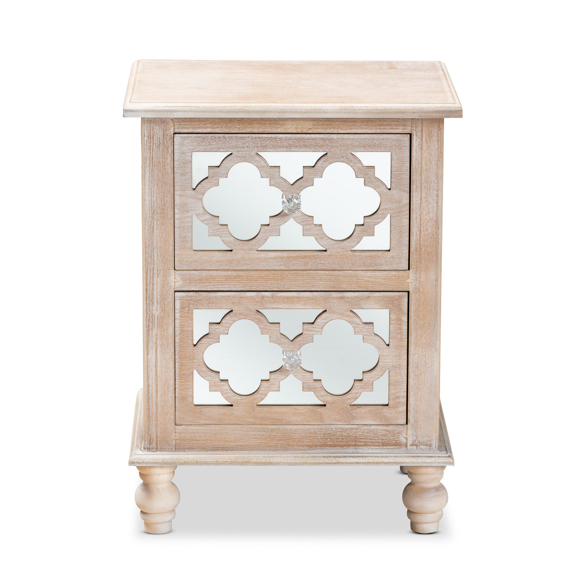 Baxton Studio Celia Wood and Mirror 2-Drawer Quatrefoil Nightstand, , large
