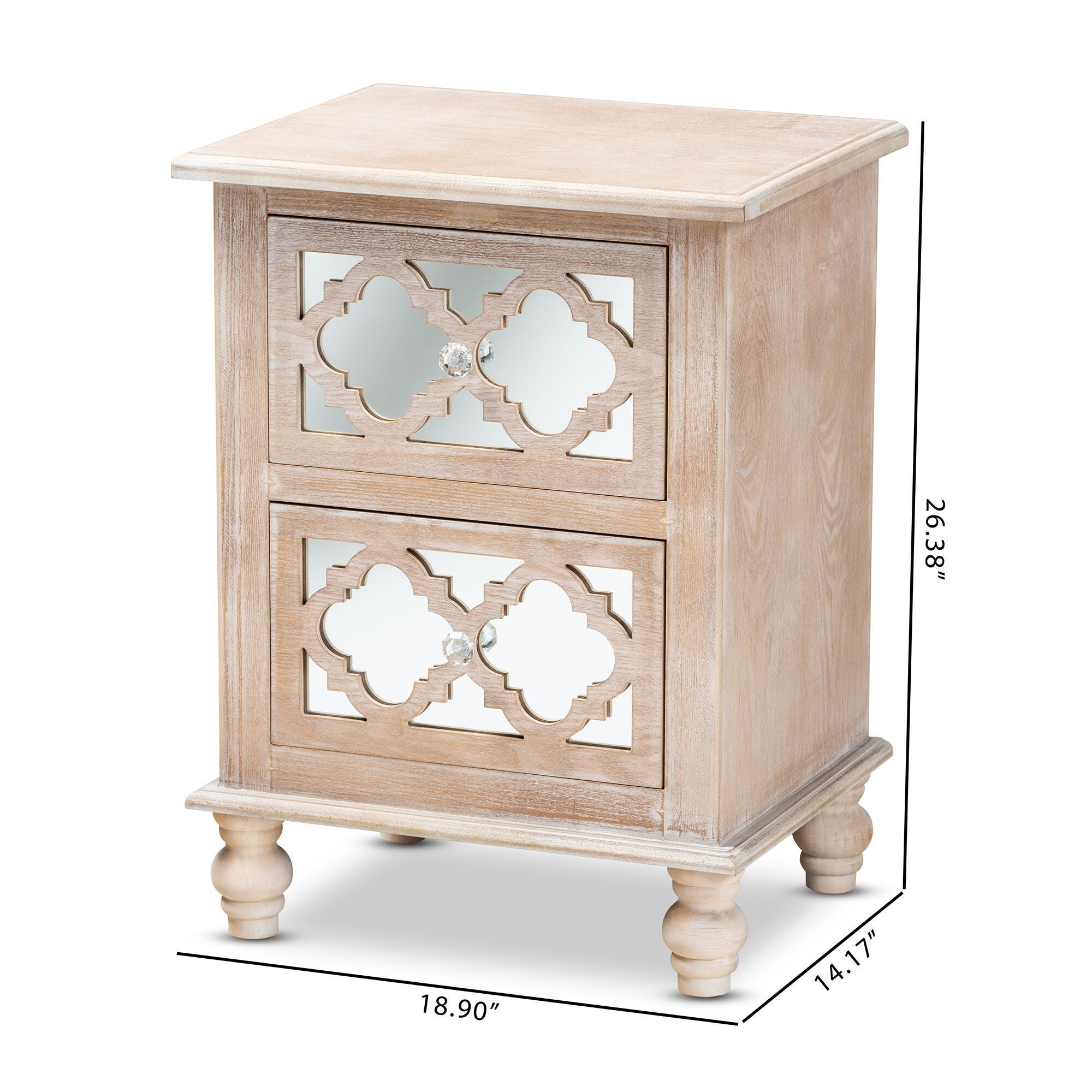 Baxton Studio Celia Wood and Mirror 2-Drawer Quatrefoil Nightstand, , large