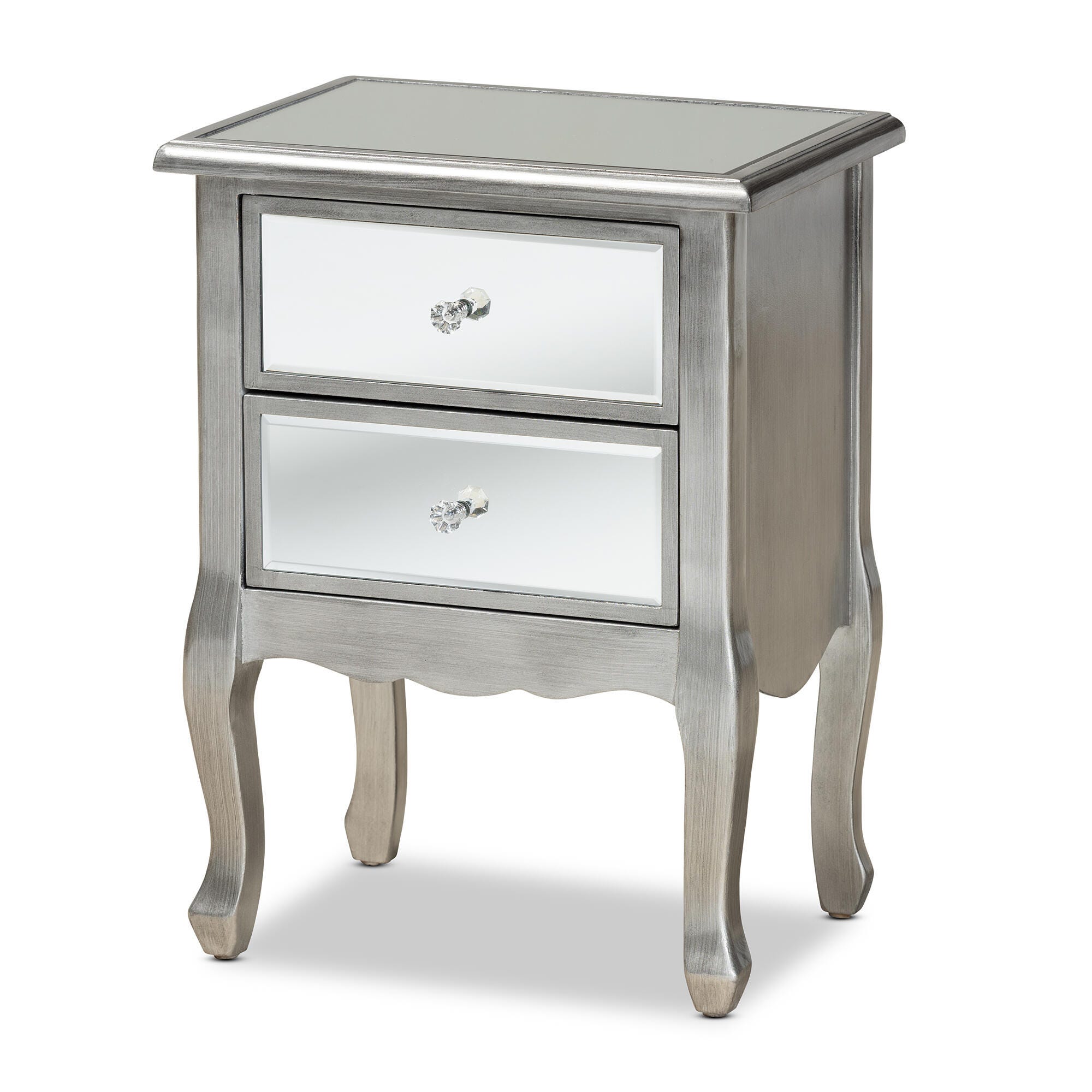Baxton Studio Leonie French Brushed Wood and Mirrored Glass Nightstand, , large