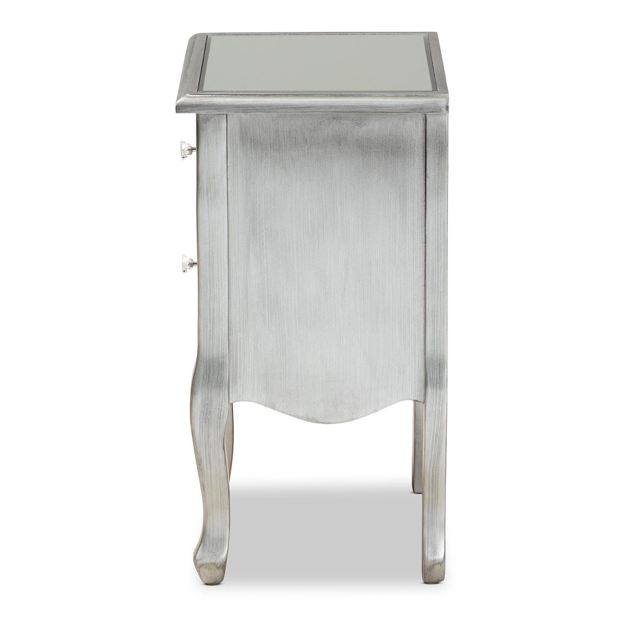 Baxton Studio Leonie French Brushed Wood and Mirrored Glass Nightstand, , large