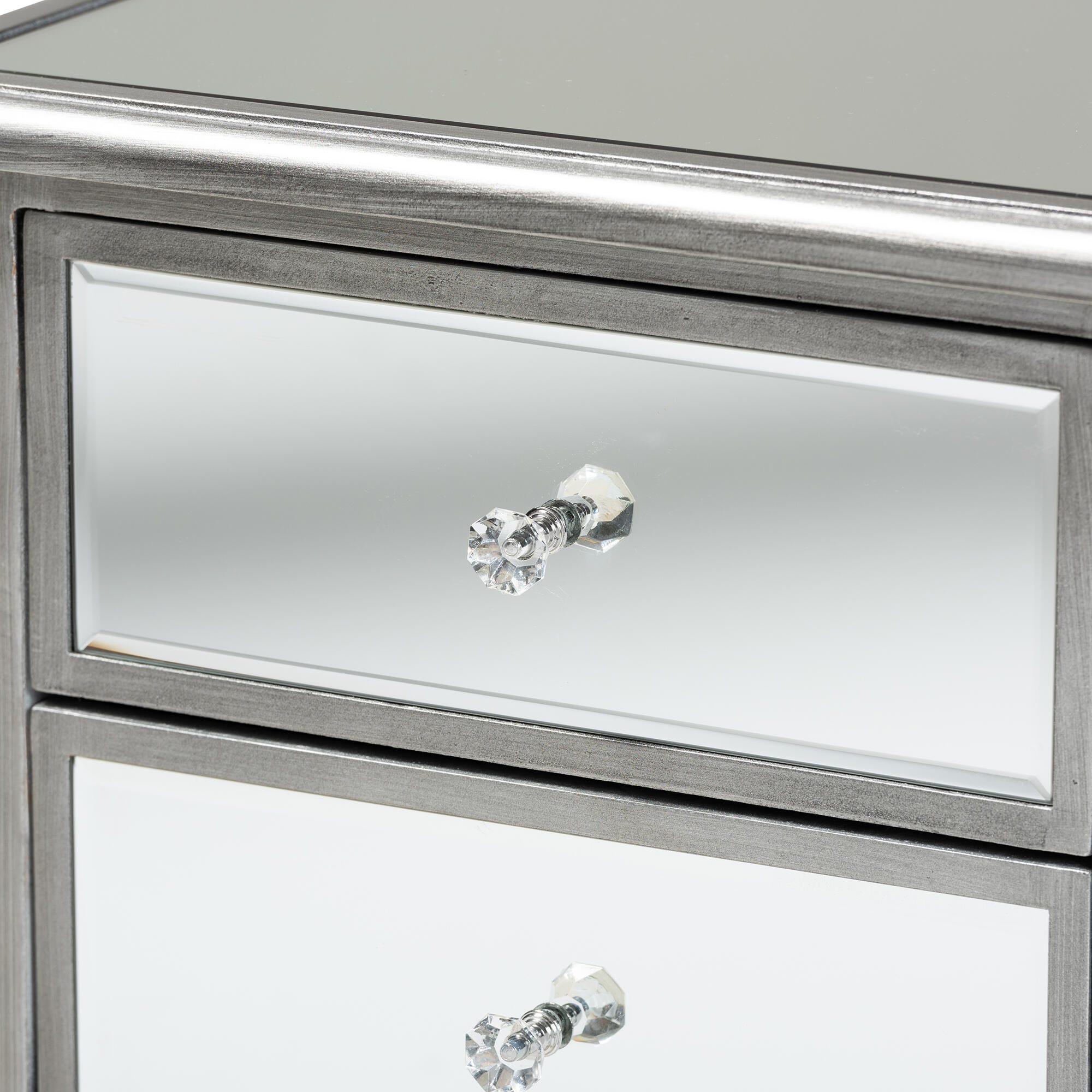 Baxton Studio Leonie French Brushed Wood and Mirrored Glass Nightstand, , large