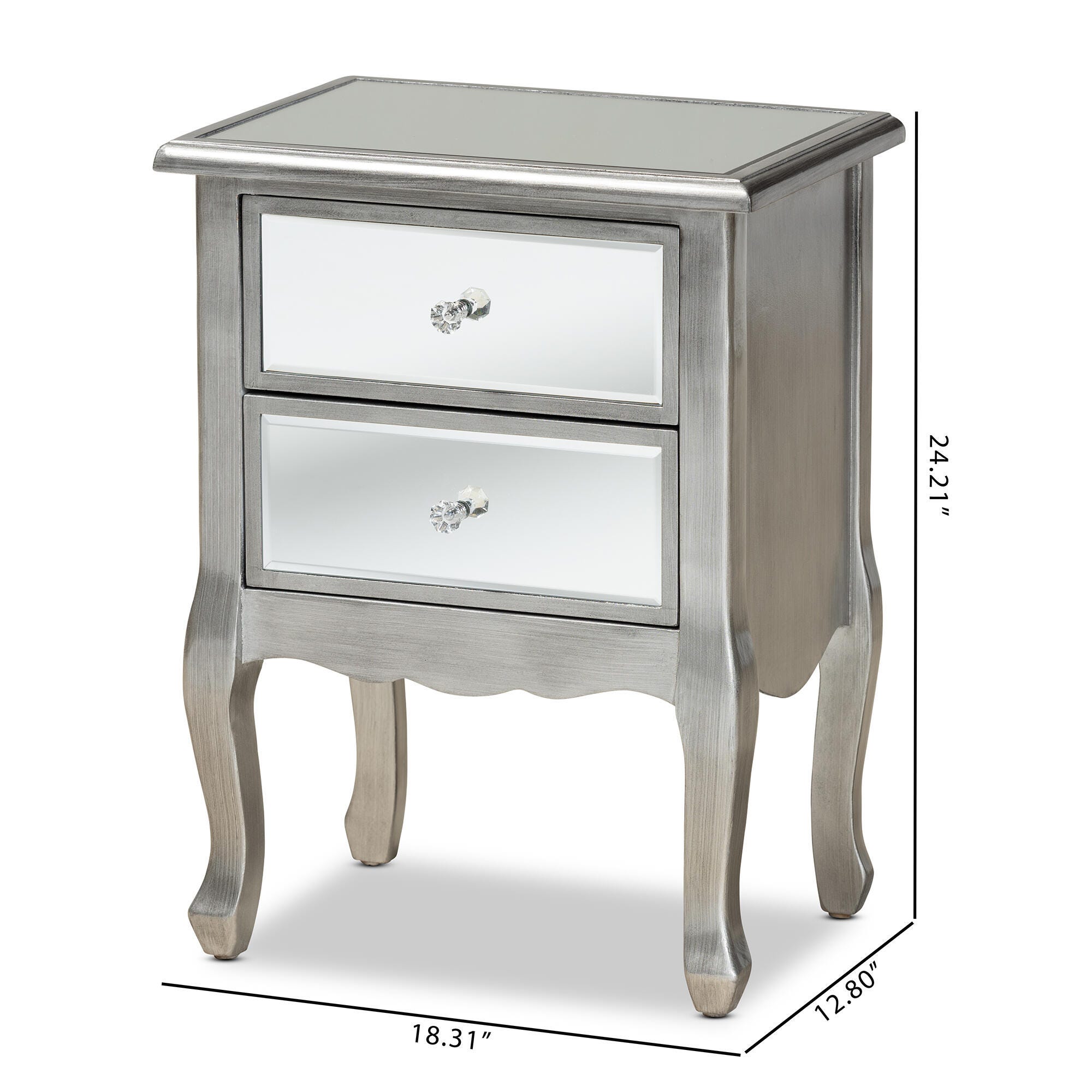 Baxton Studio Leonie French Brushed Wood and Mirrored Glass Nightstand, , large