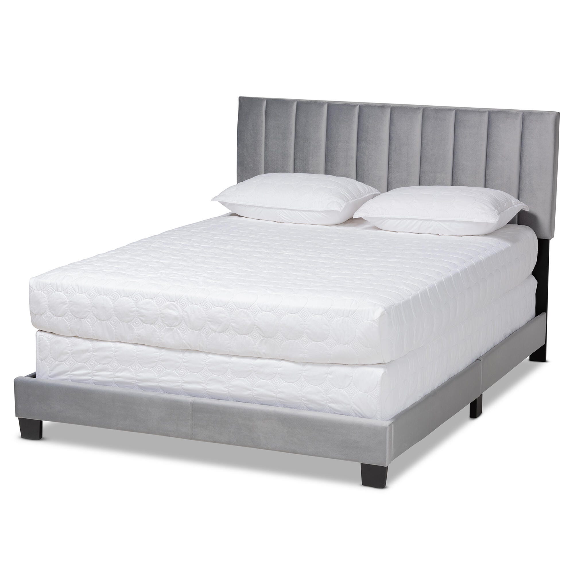 Baxton Studio Clare Velvet Upholstered Queen Panel Bed, Gray, large