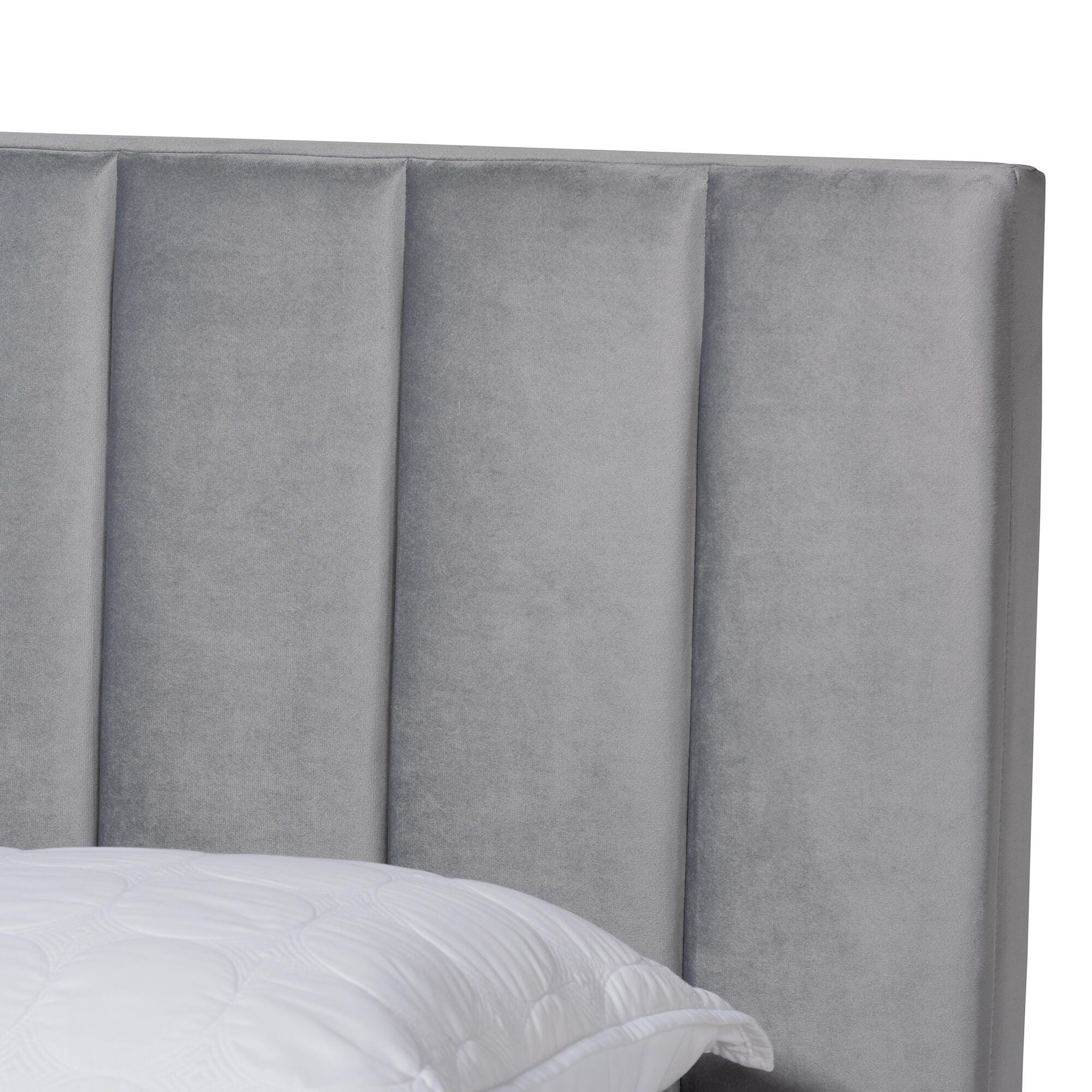 Baxton Studio Clare Velvet Upholstered King Panel Bed, Gray, large