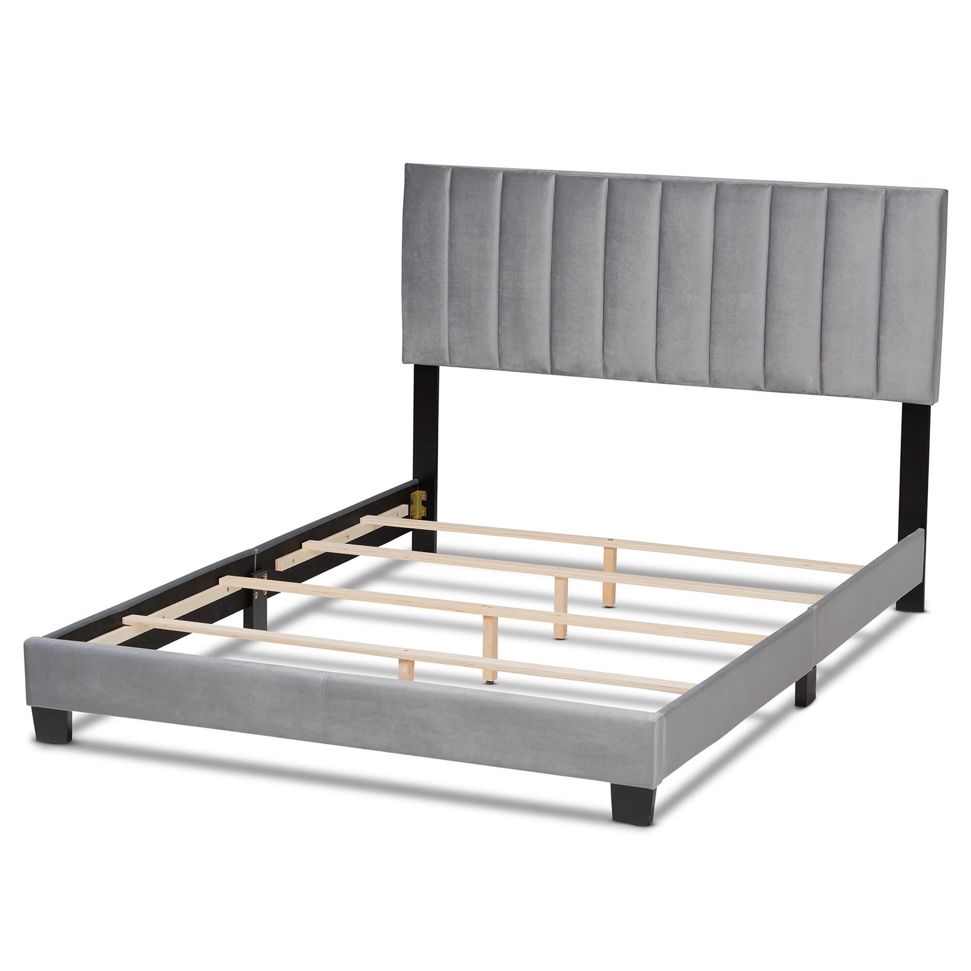 Baxton Studio Clare Velvet Upholstered King Panel Bed, Gray, large
