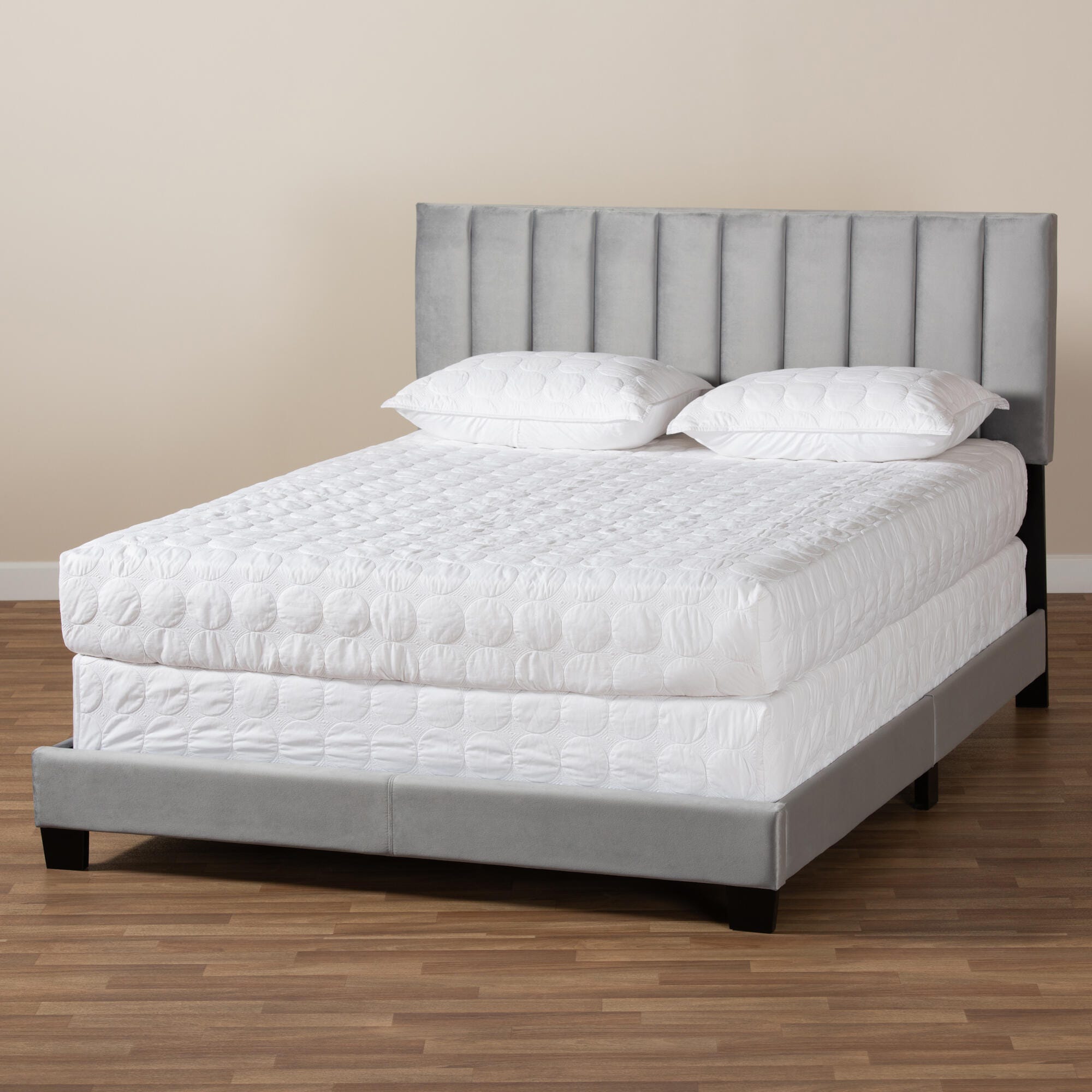 Baxton Studio Clare Velvet Upholstered King Panel Bed, Gray, large