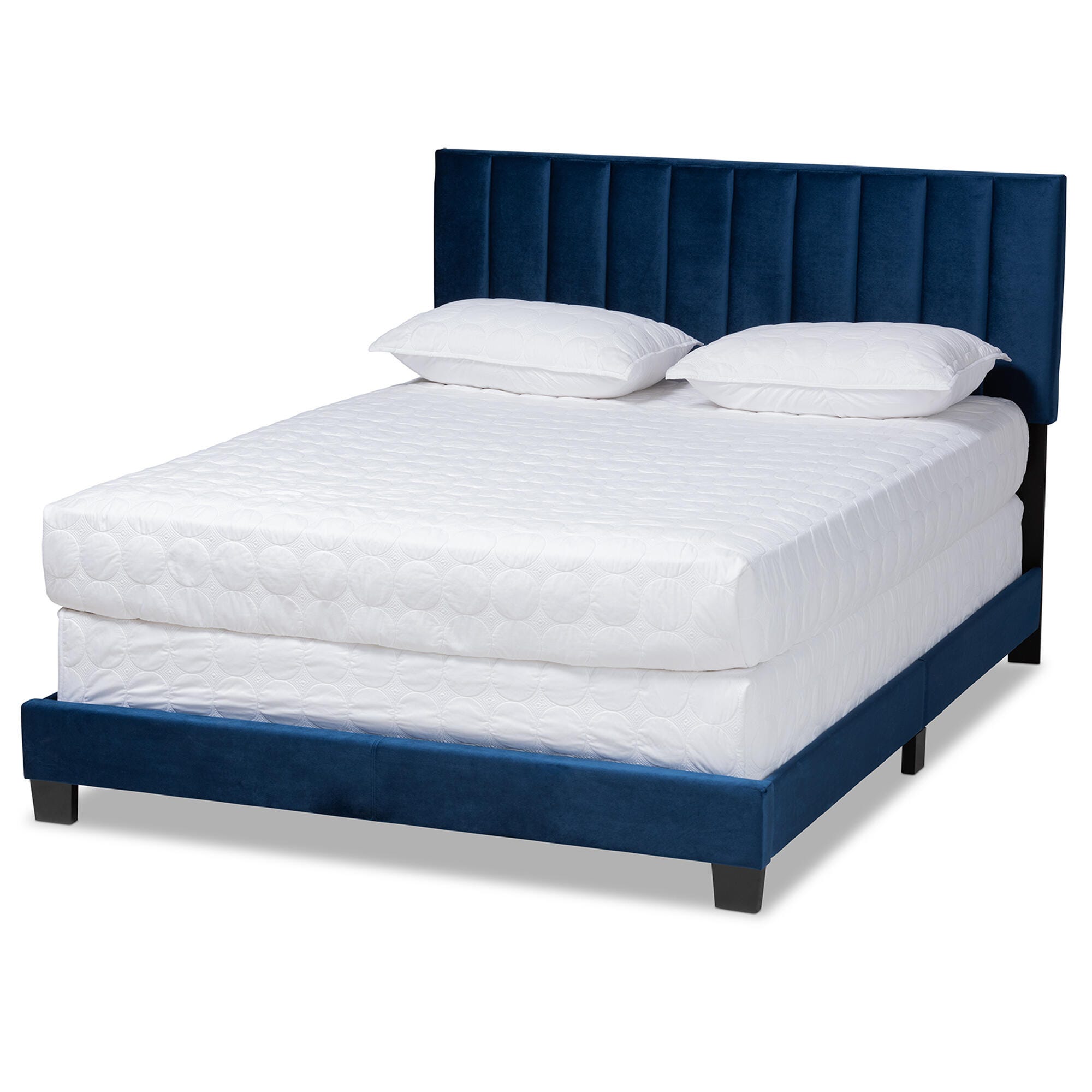 Baxton Studio Clare Velvet Upholstered Queen Panel Bed, Blue, large