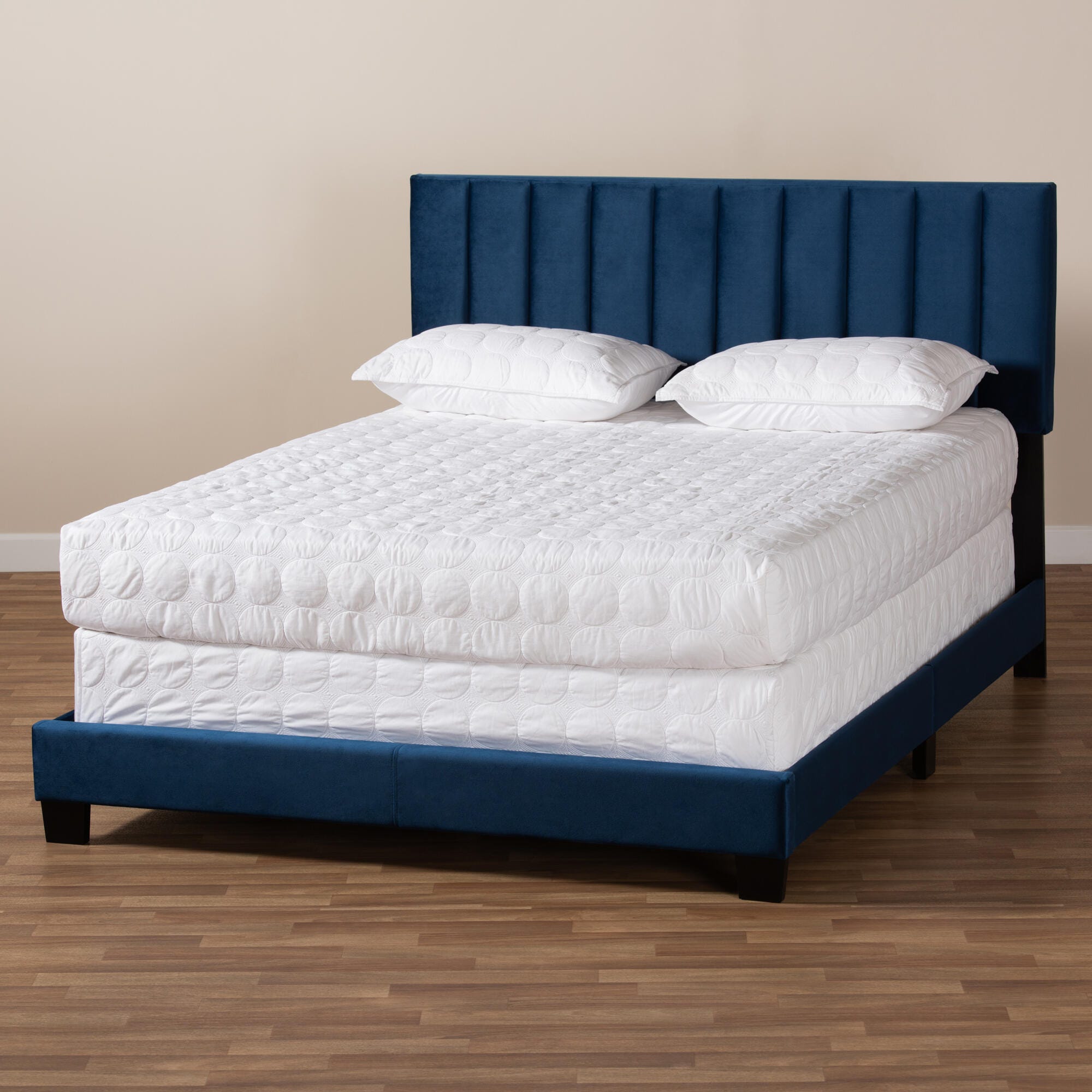Baxton Studio Clare Velvet Upholstered Queen Panel Bed, Blue, large