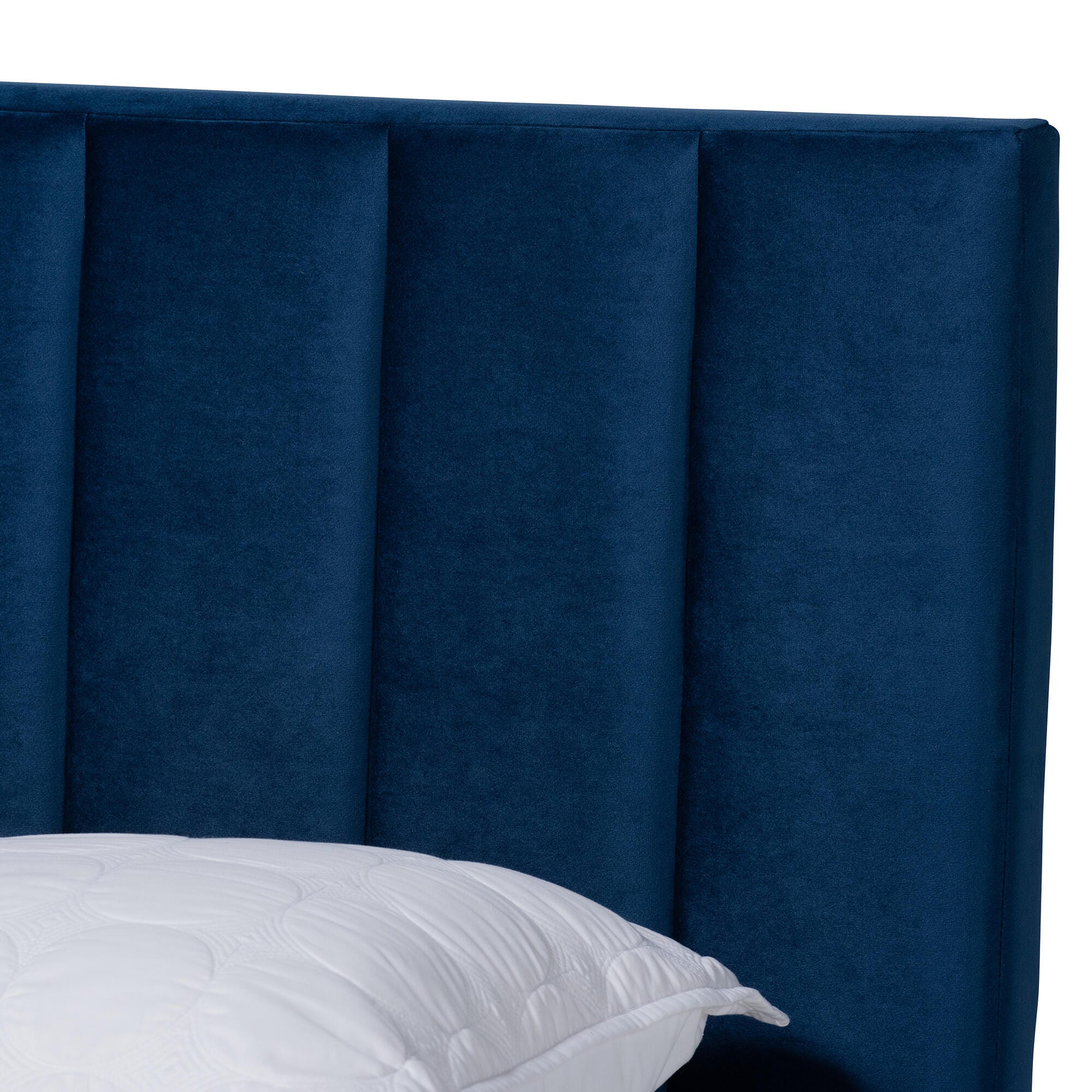 Baxton Studio Clare Velvet Upholstered King Panel Bed, Blue, large