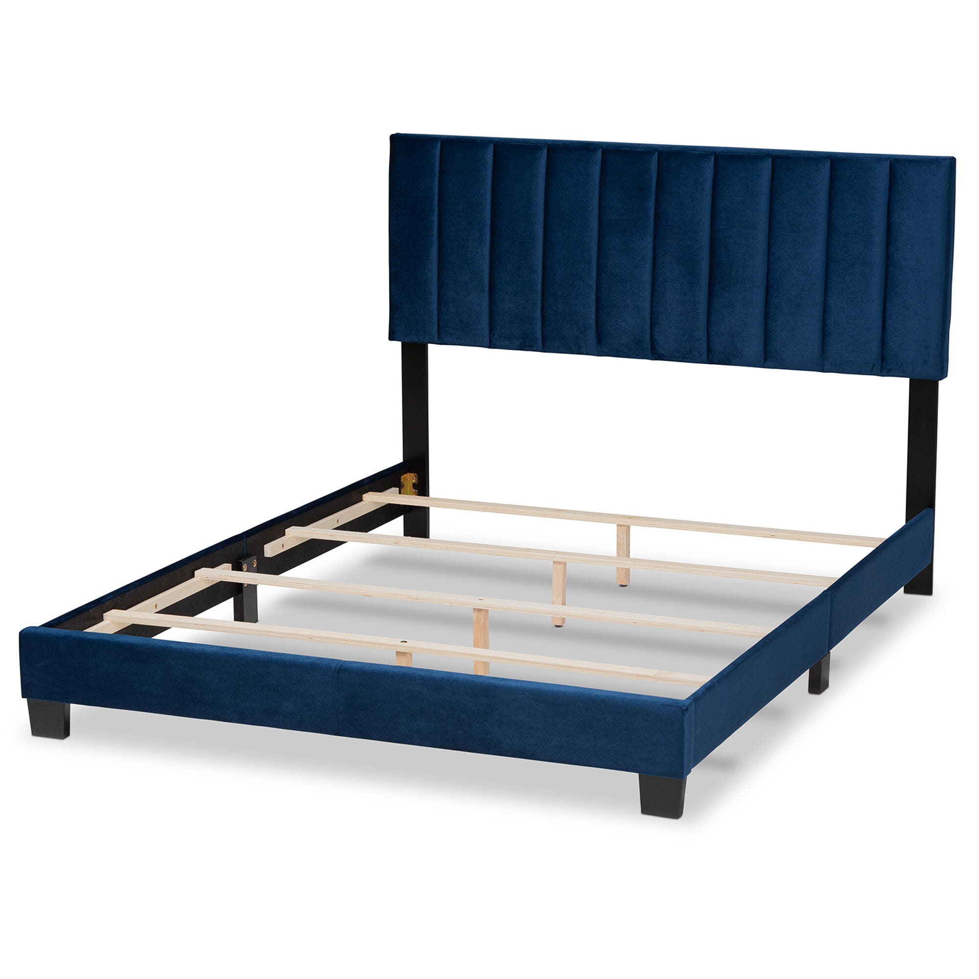 Baxton Studio Clare Velvet Upholstered King Panel Bed, Blue, large