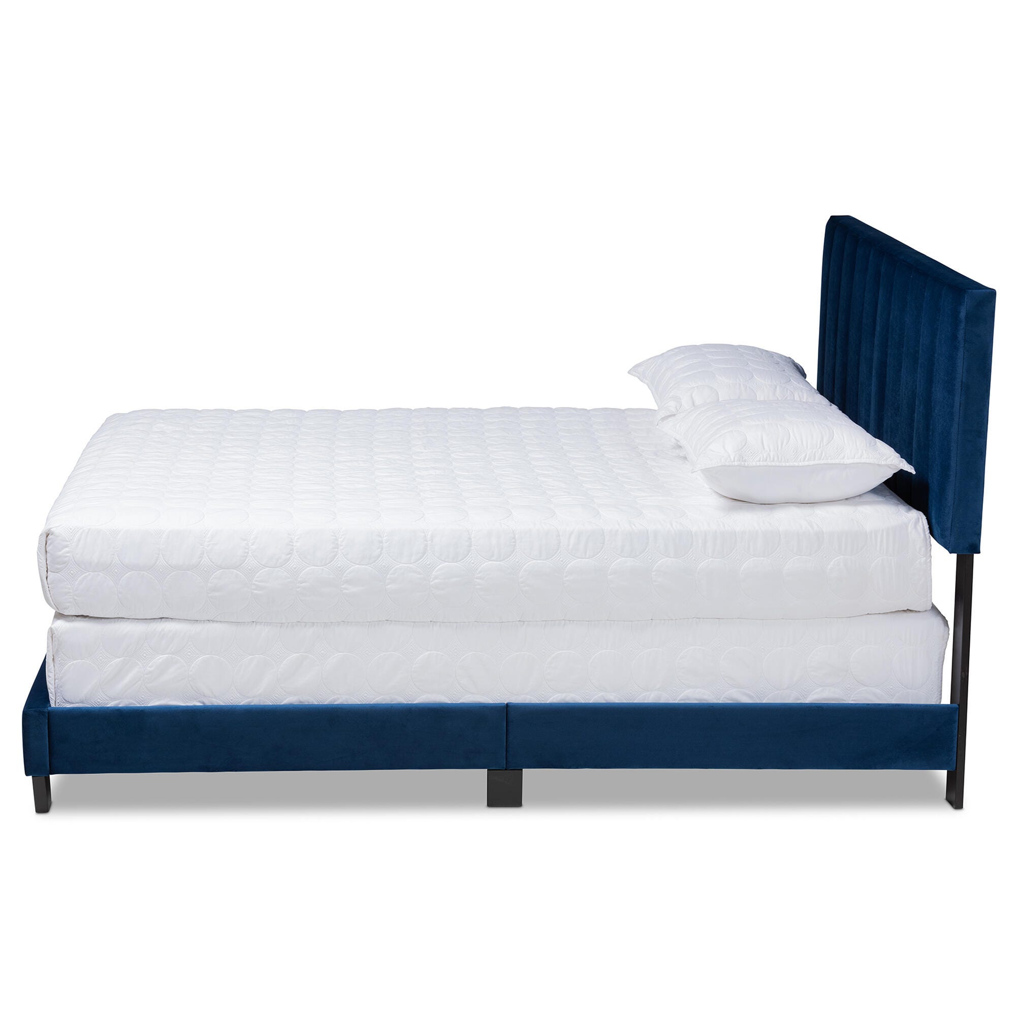 Baxton Studio Clare Velvet Upholstered King Panel Bed, Blue, large