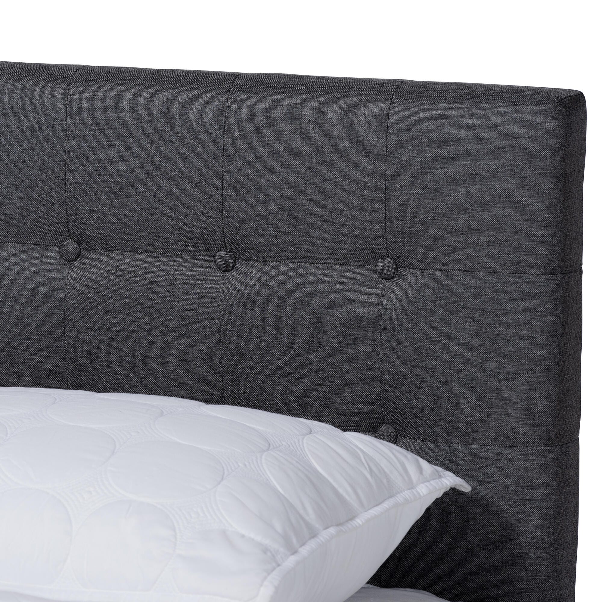 Baxton Studio Devan Mid-Century Upholstered Wood King Platform Bed, Charcoal, large