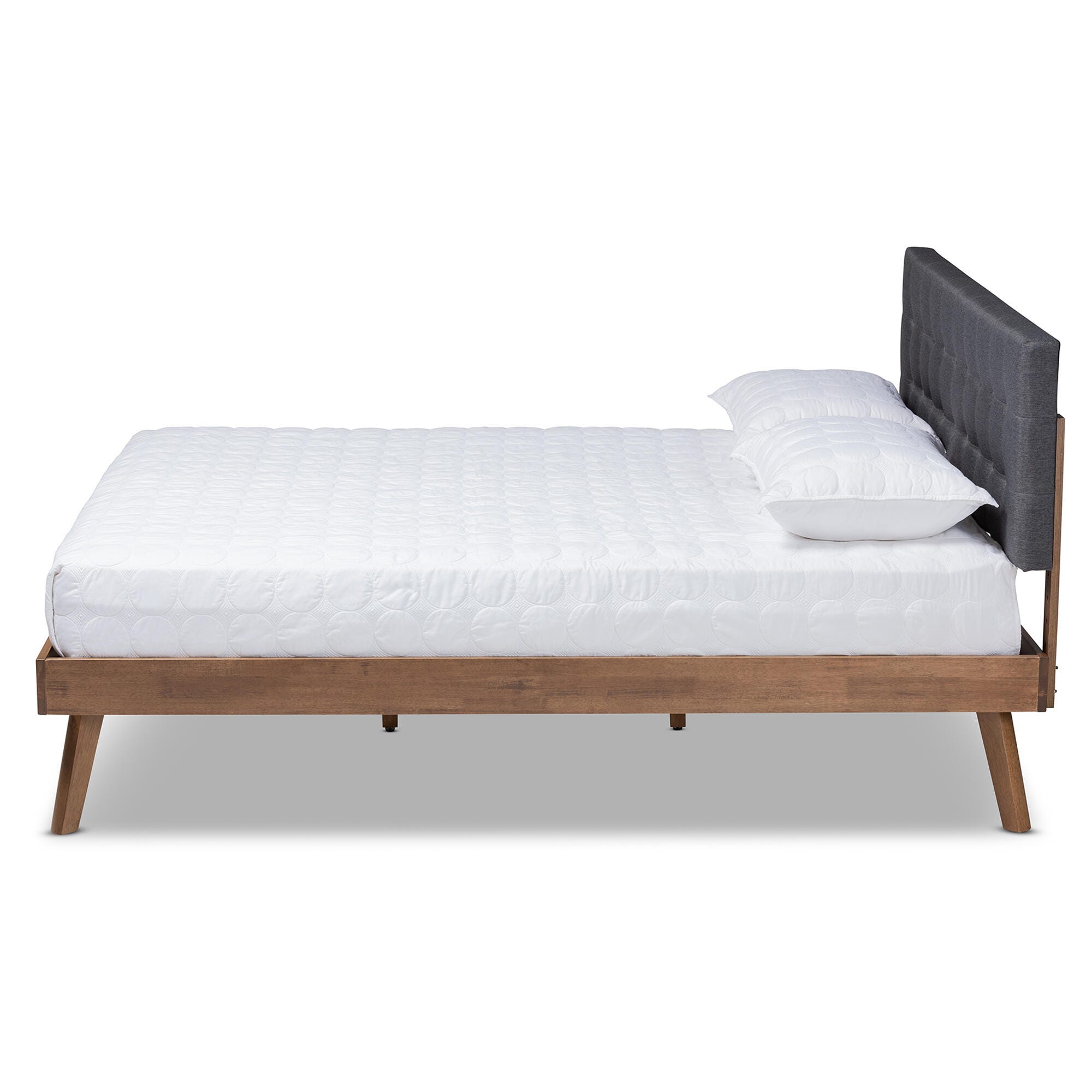 Baxton Studio Devan Mid-Century Upholstered Wood King Platform Bed, Charcoal, large