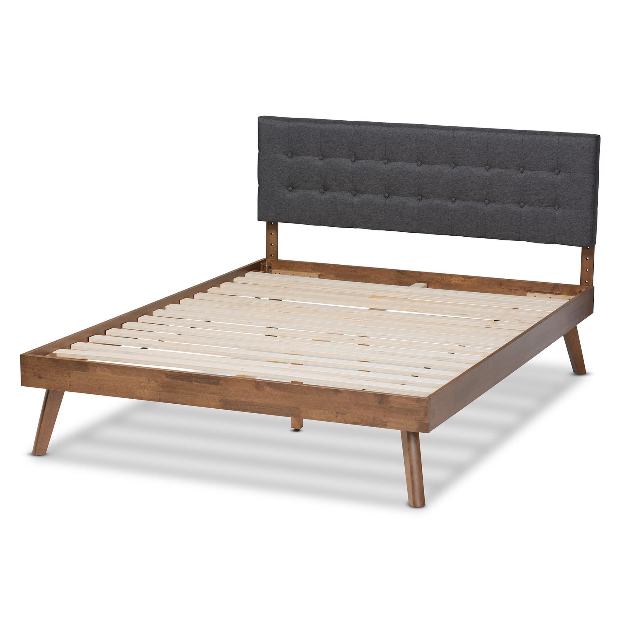 Baxton Studio Devan Mid-Century Upholstered Wood King Platform Bed, Charcoal, large