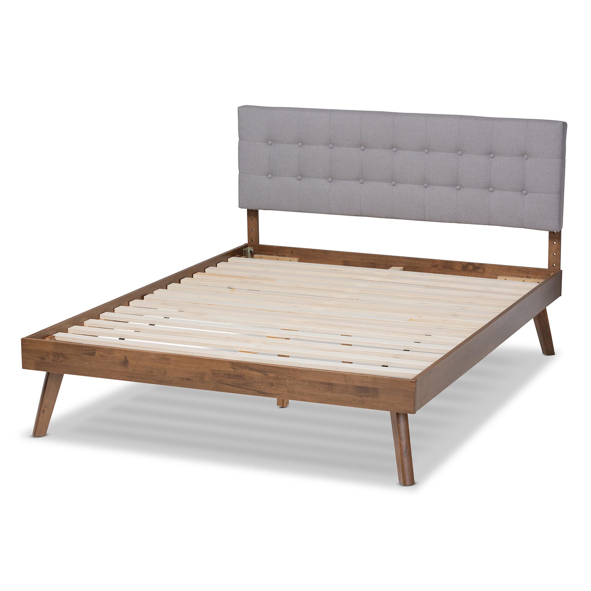 Baxton Studio Devan Mid-Century Upholstered Wood King Platform Bed, Gray, large