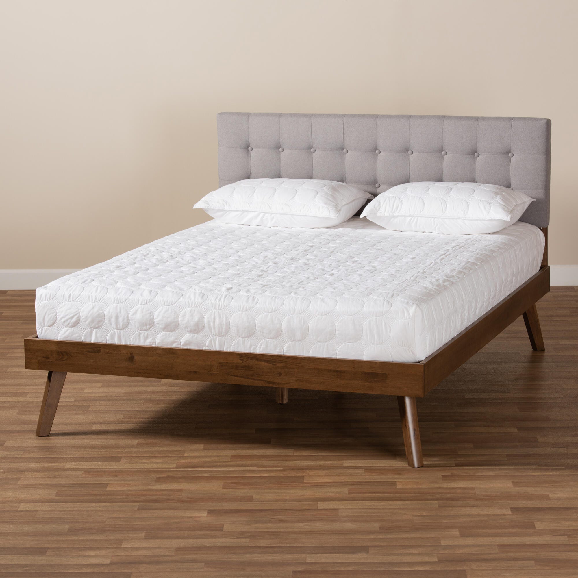 Baxton Studio Devan Mid-Century Upholstered Wood King Platform Bed, Gray, large