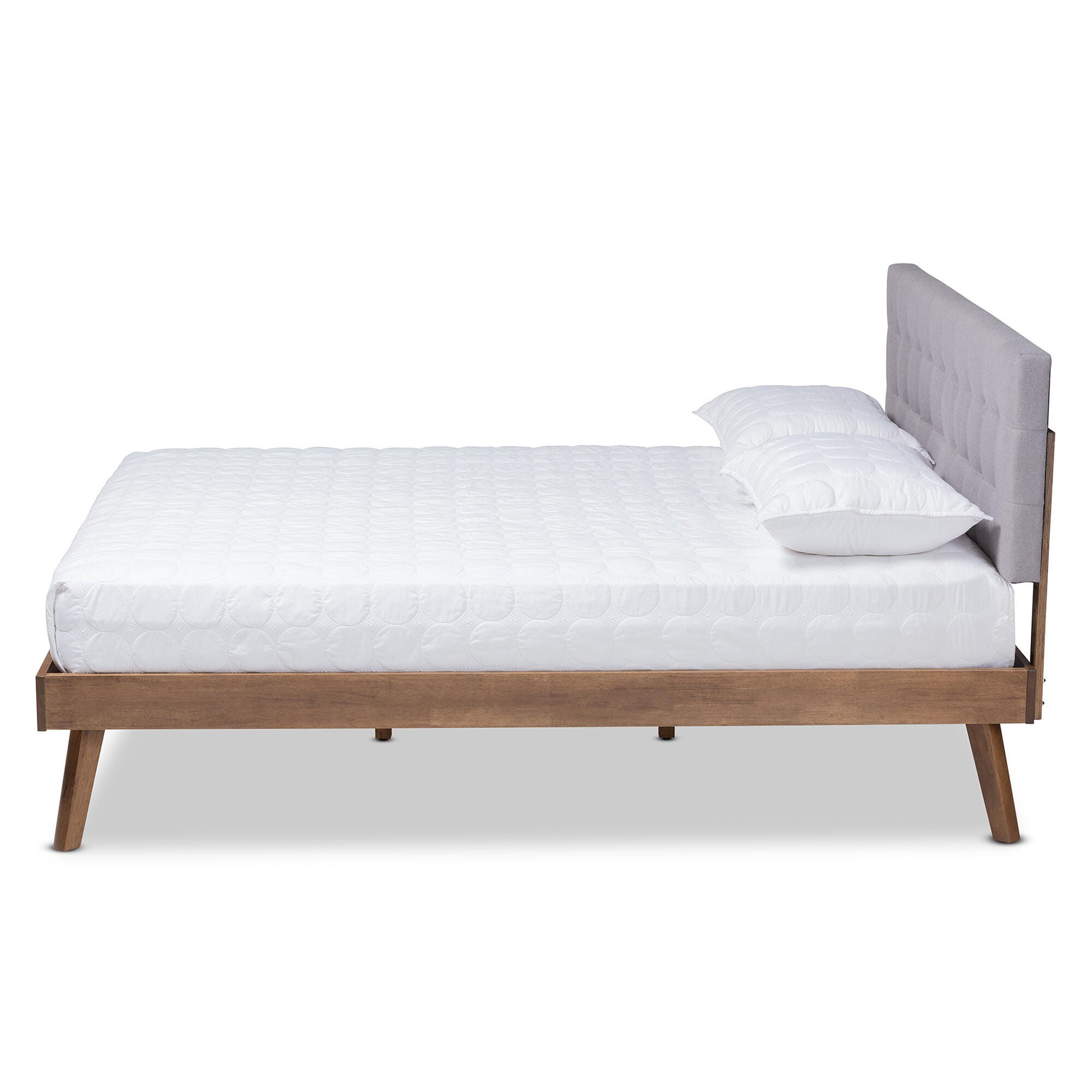 Baxton Studio Devan Mid-Century Upholstered Wood King Platform Bed, Gray, large