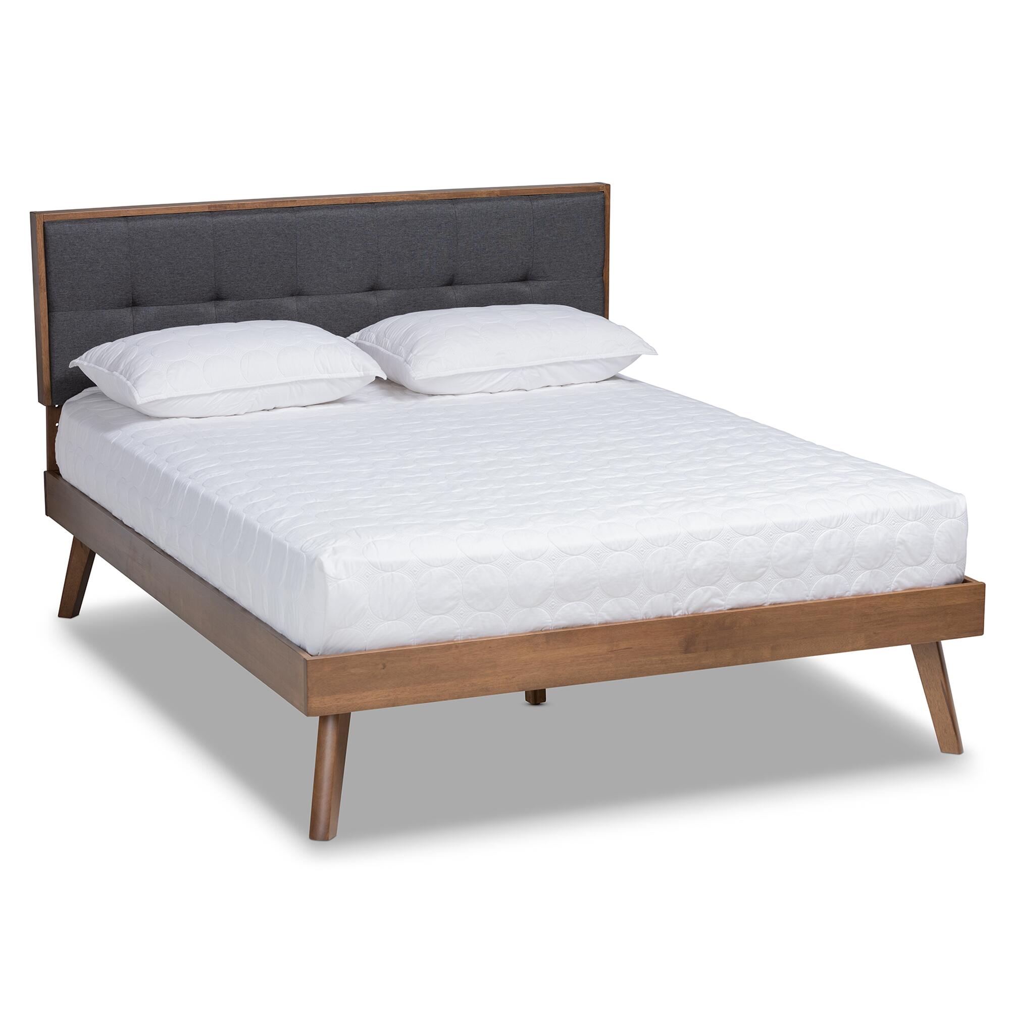 Baxton Studio Alke Mid-Century Upholstered Wood Queen Platform Bed, Charcoal, large