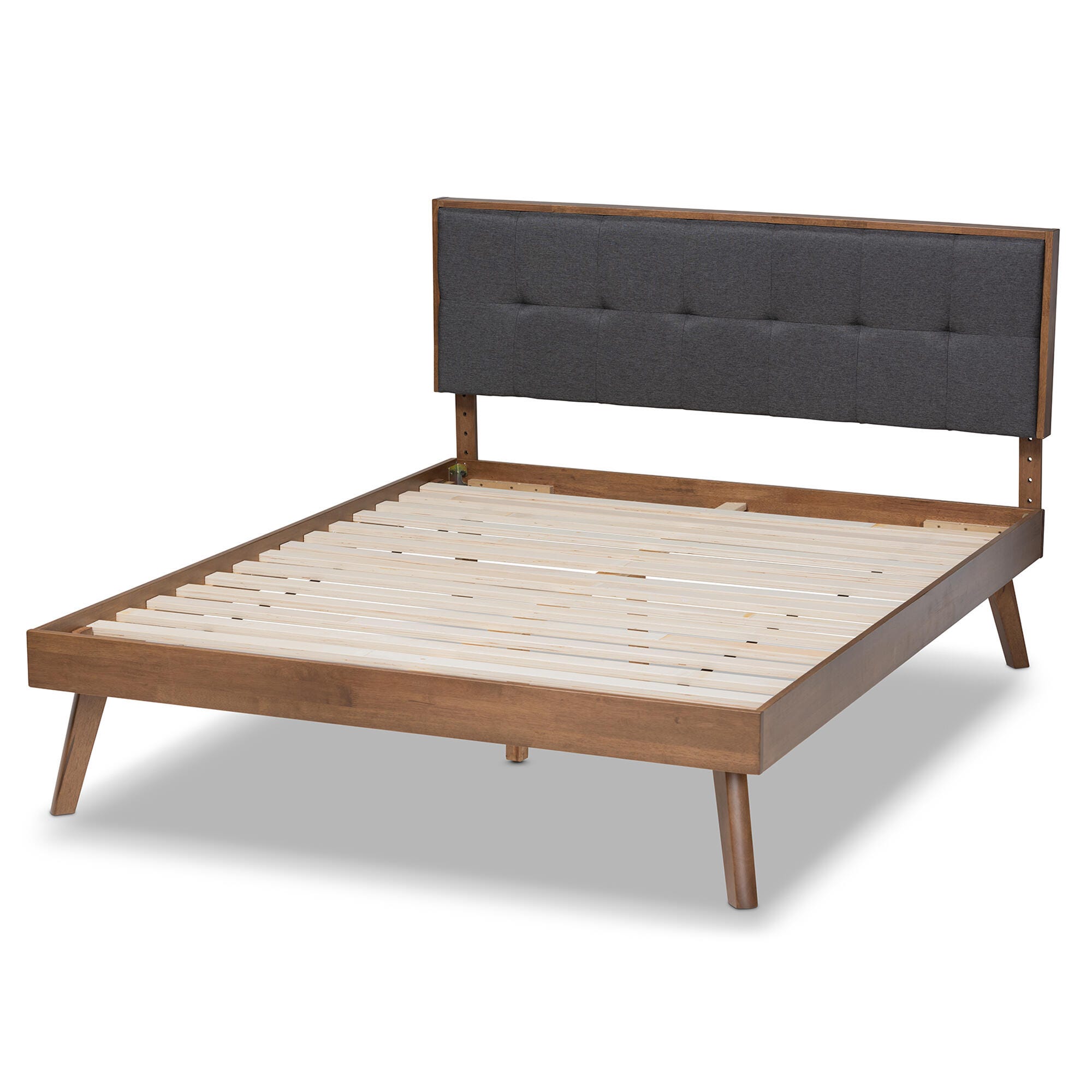 Baxton Studio Alke Mid-Century Upholstered Wood Queen Platform Bed, Charcoal, large