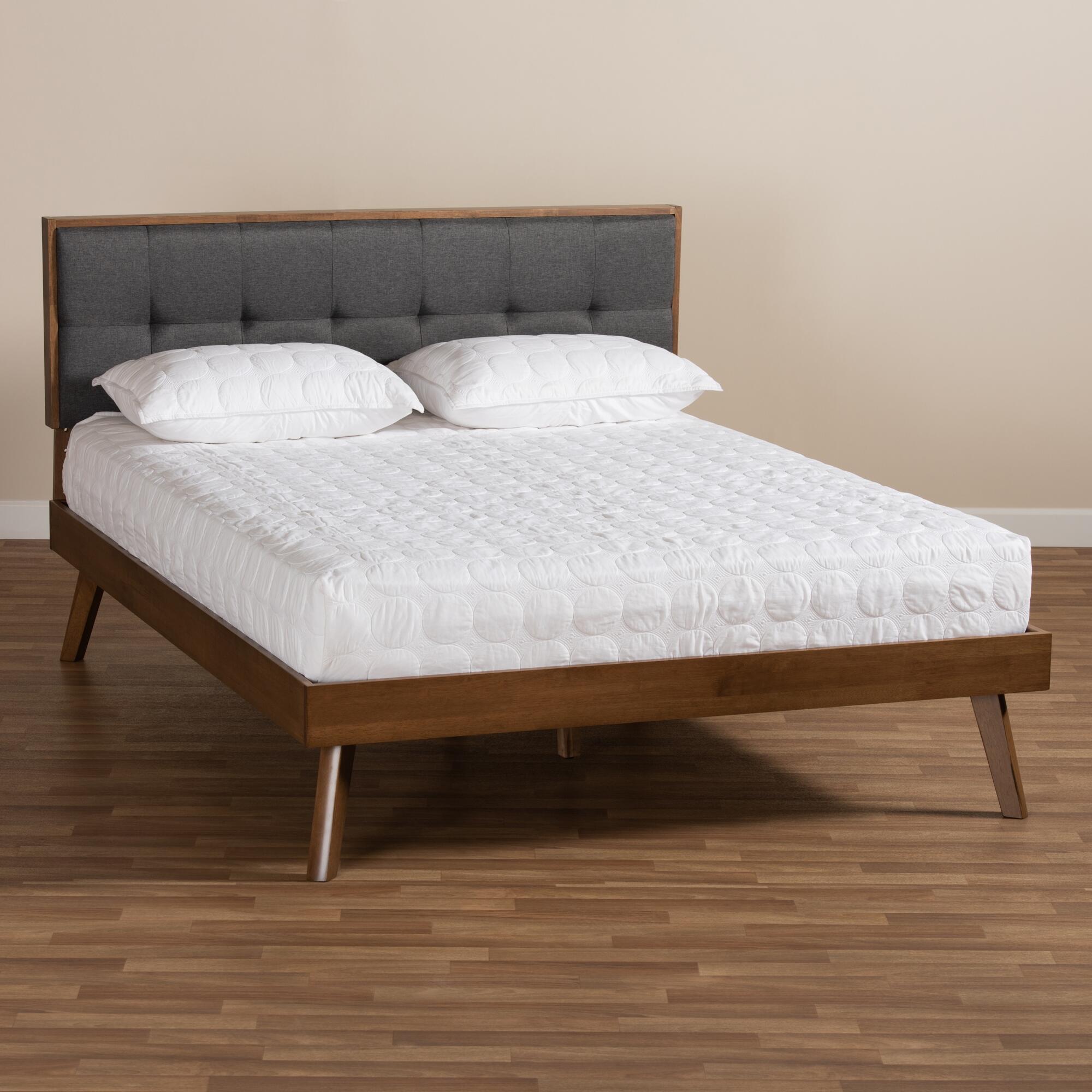 Baxton Studio Alke Mid-Century Upholstered Wood Queen Platform Bed, Charcoal, large