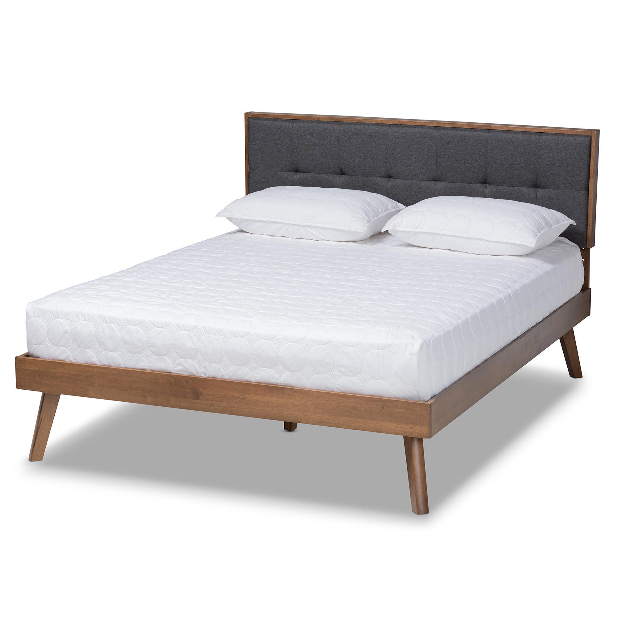 Baxton Studio Alke Mid-Century Upholstered Wood King Platform Bed, Charcoal, large