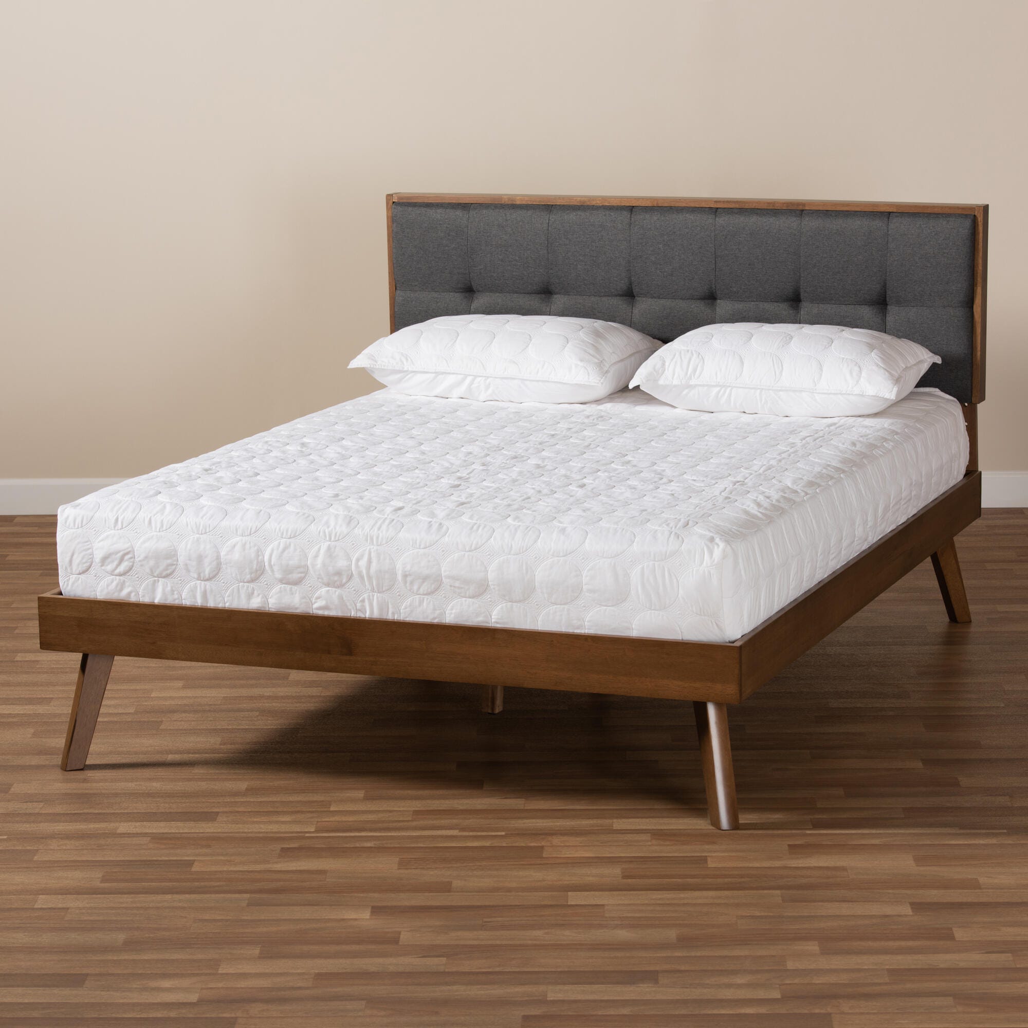 Baxton Studio Alke Mid-Century Upholstered Wood King Platform Bed, Charcoal, large
