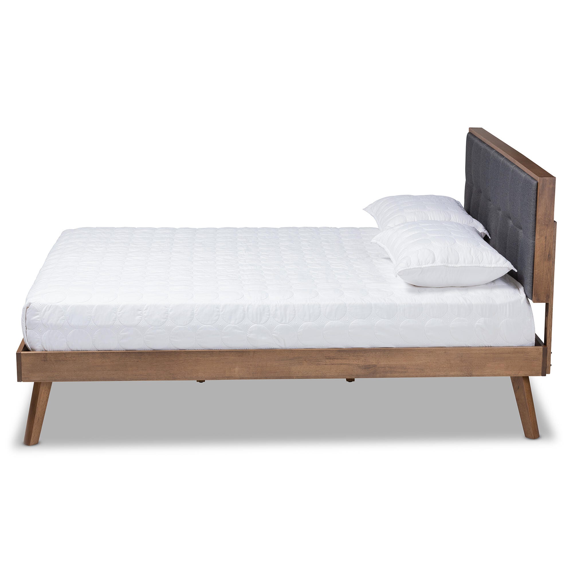 Baxton Studio Alke Mid-Century Upholstered Wood King Platform Bed, Charcoal, large