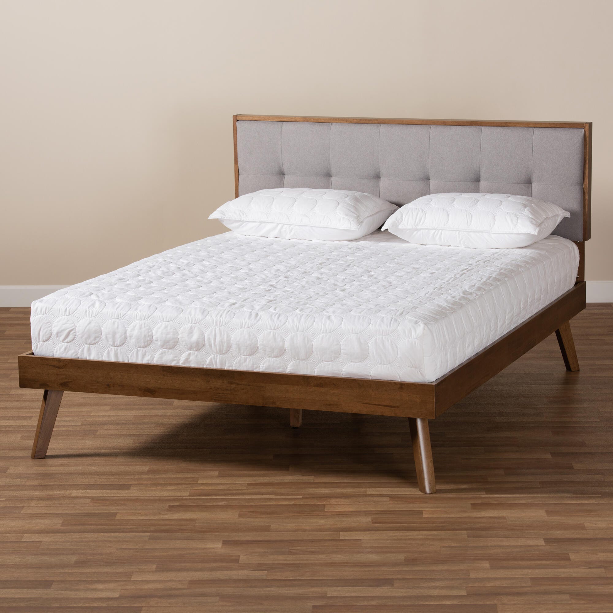 Baxton Studio Alke Mid-Century Upholstered Wood Queen Platform Bed, Gray, large