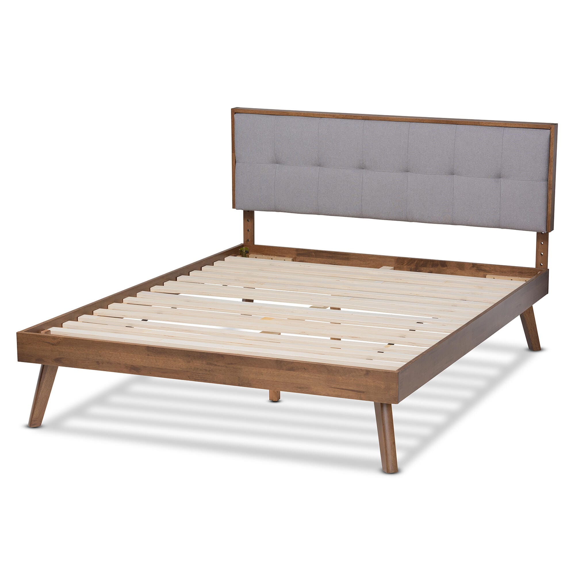 Baxton Studio Alke Mid-Century Upholstered Wood King Platform Bed, Gray, large