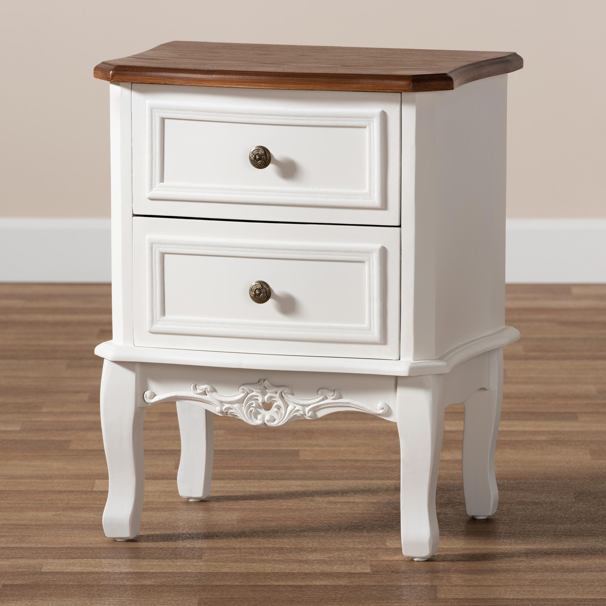 Baxton Studio Darlene Wood 2-Drawer Nightstand, , large