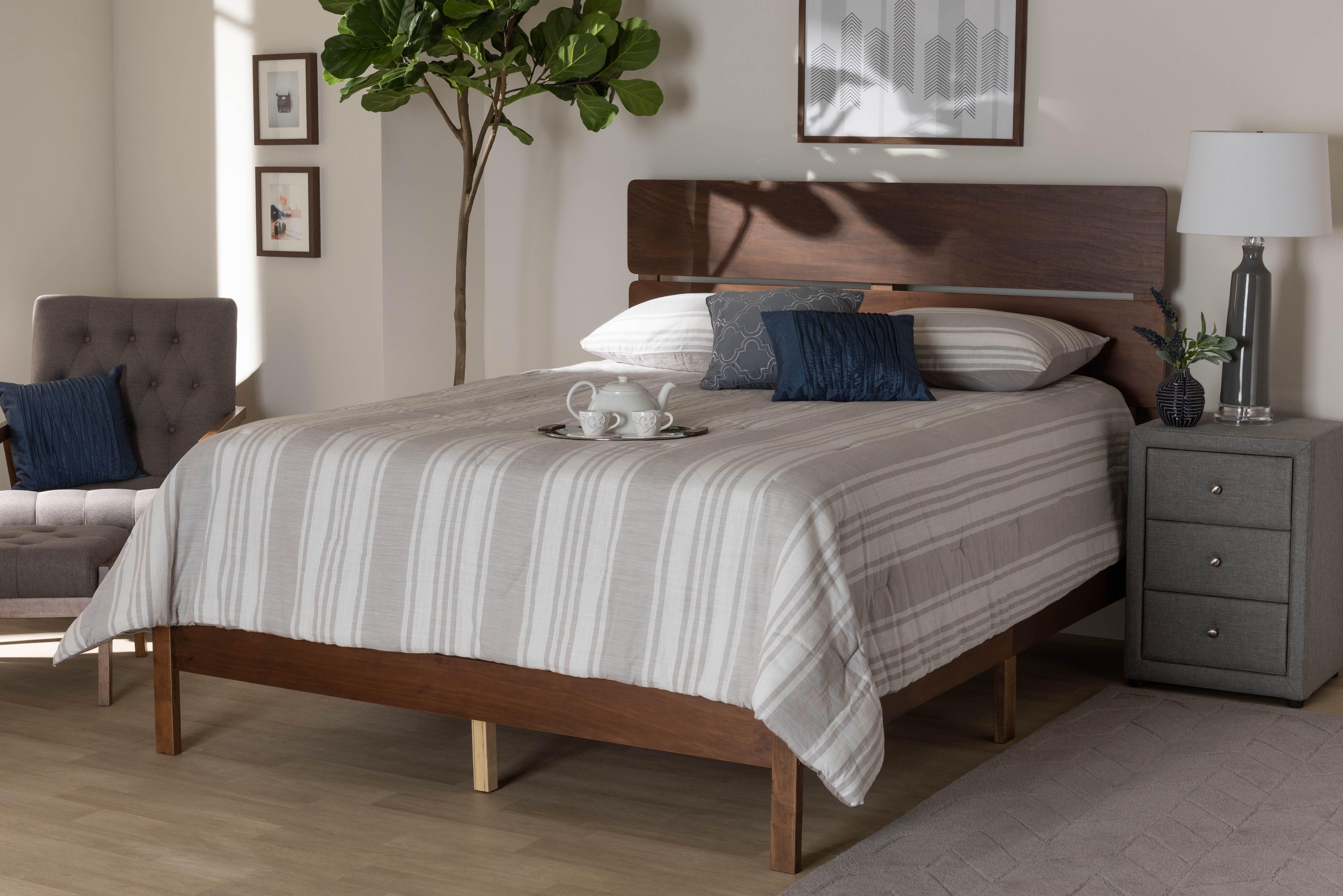 Baxton Studio Anthony Wood King Panel Bed, Brown, rollover