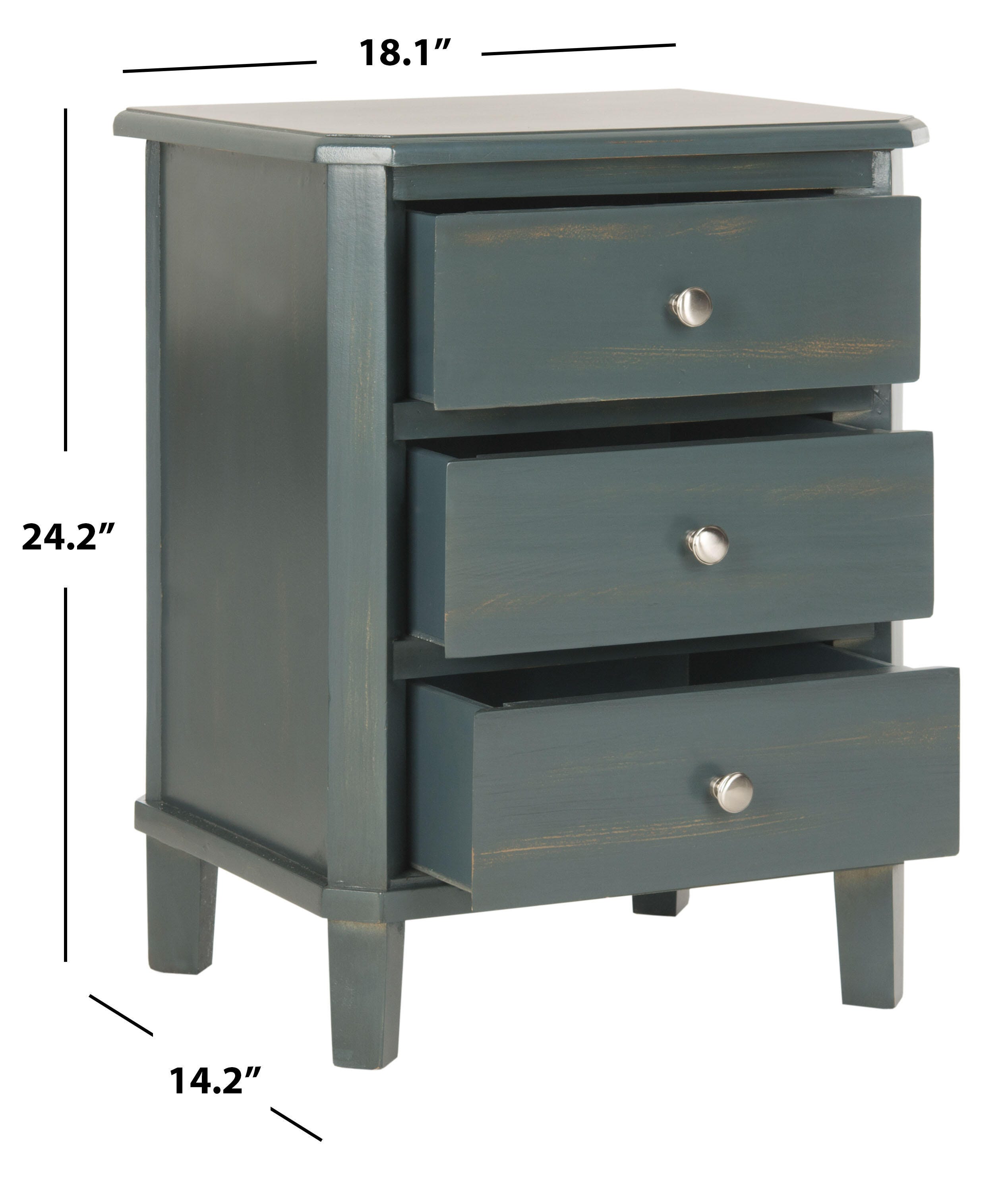 Safavieh Joe Night Stand with Storage Drawers, Steel Teal, large