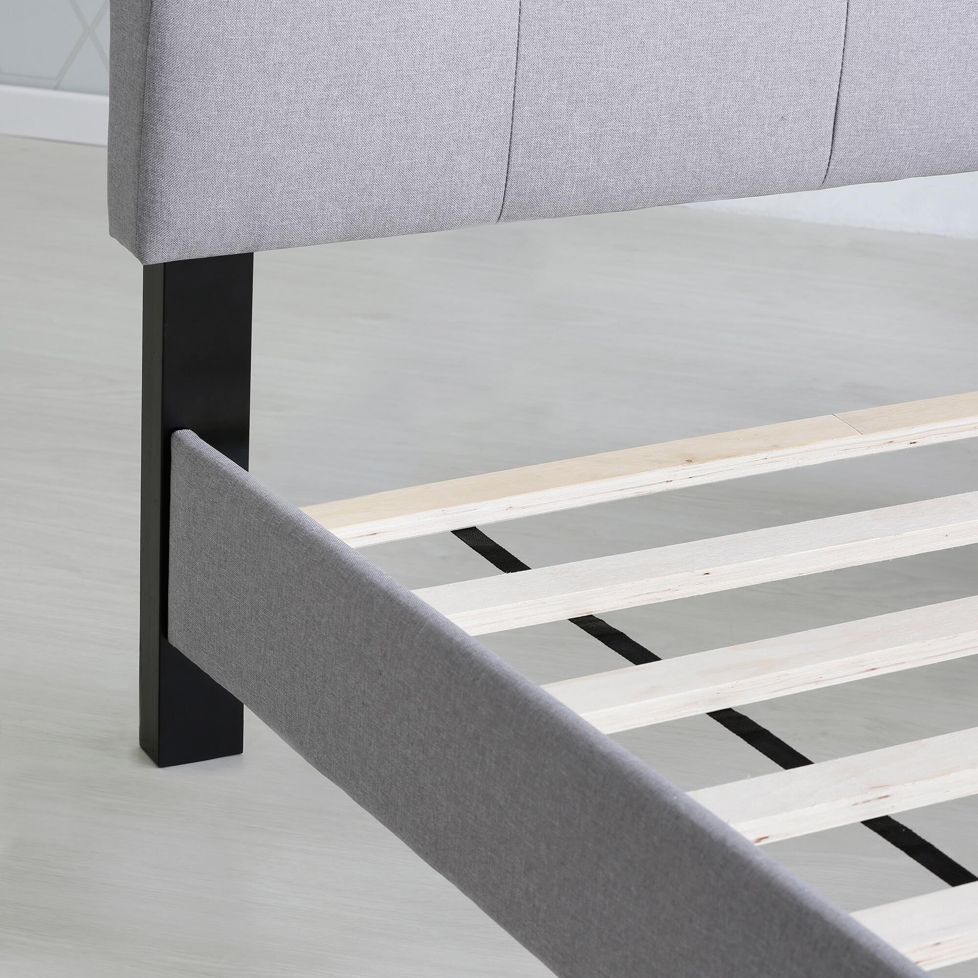 Furinno Twin Laval Button Tufted Bed Frame, Gray, large