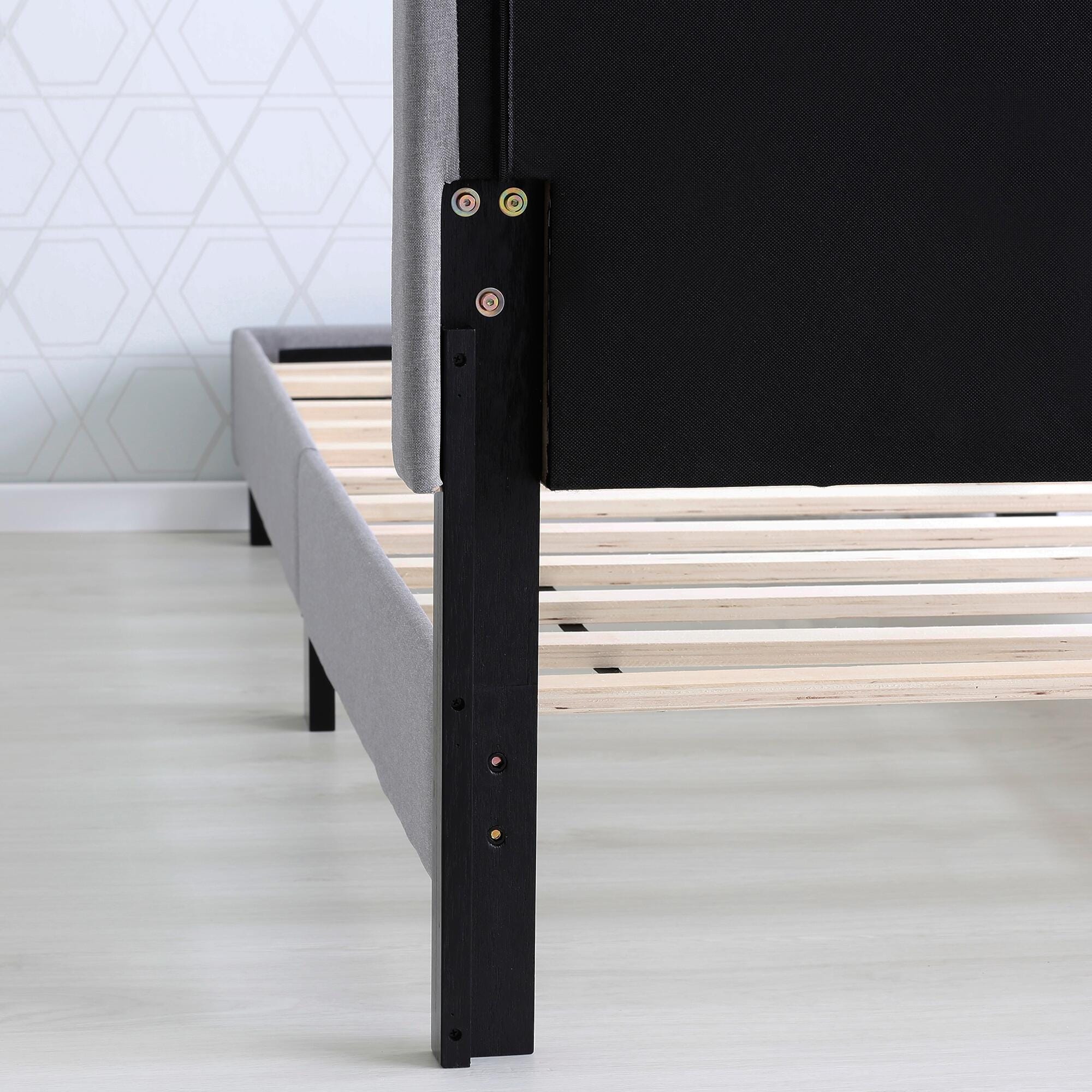 Furinno Twin Laval Button Tufted Bed Frame, Gray, large