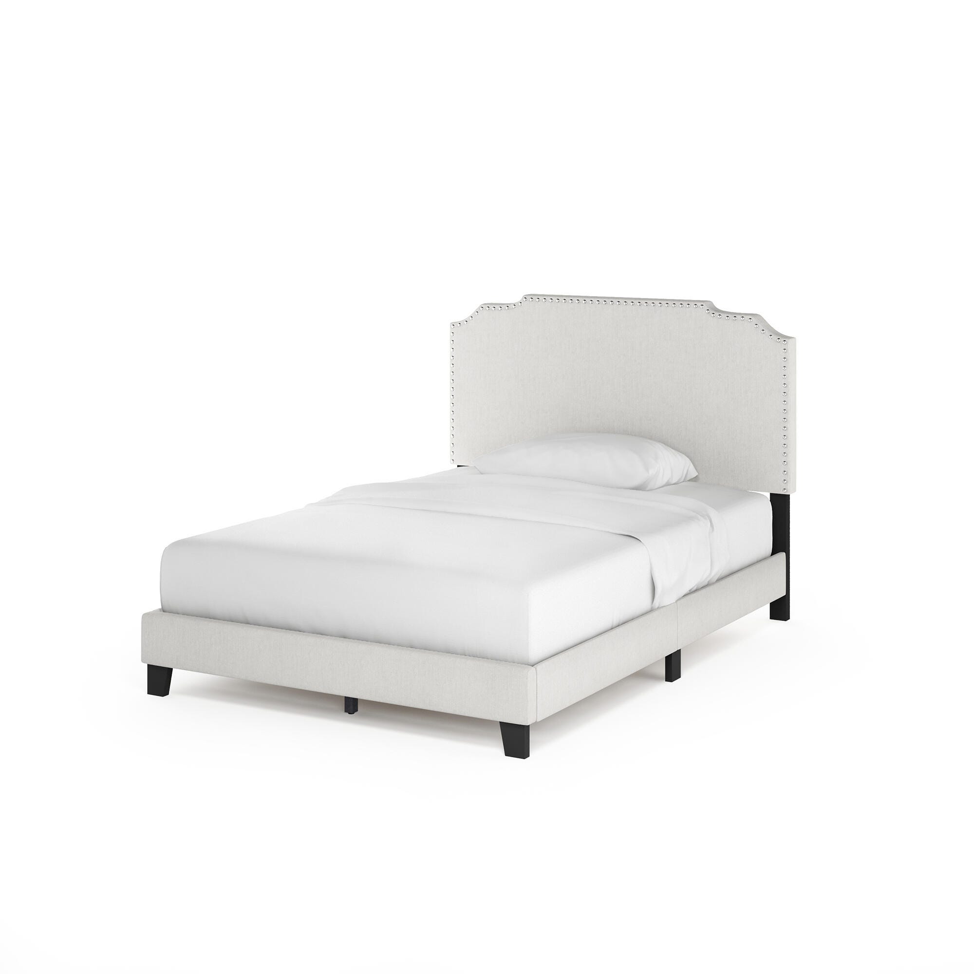 Furinno Full Nadia Nailhead Trim Bed Frame, Beige, large
