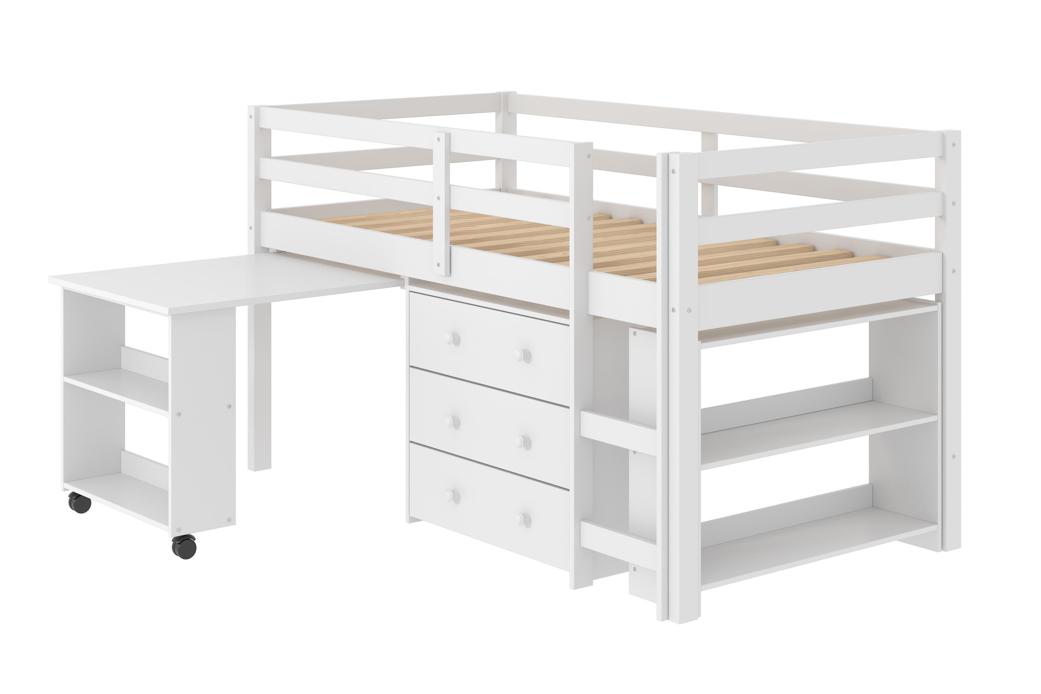 Kids Twin Low Loft Study Set, White, large