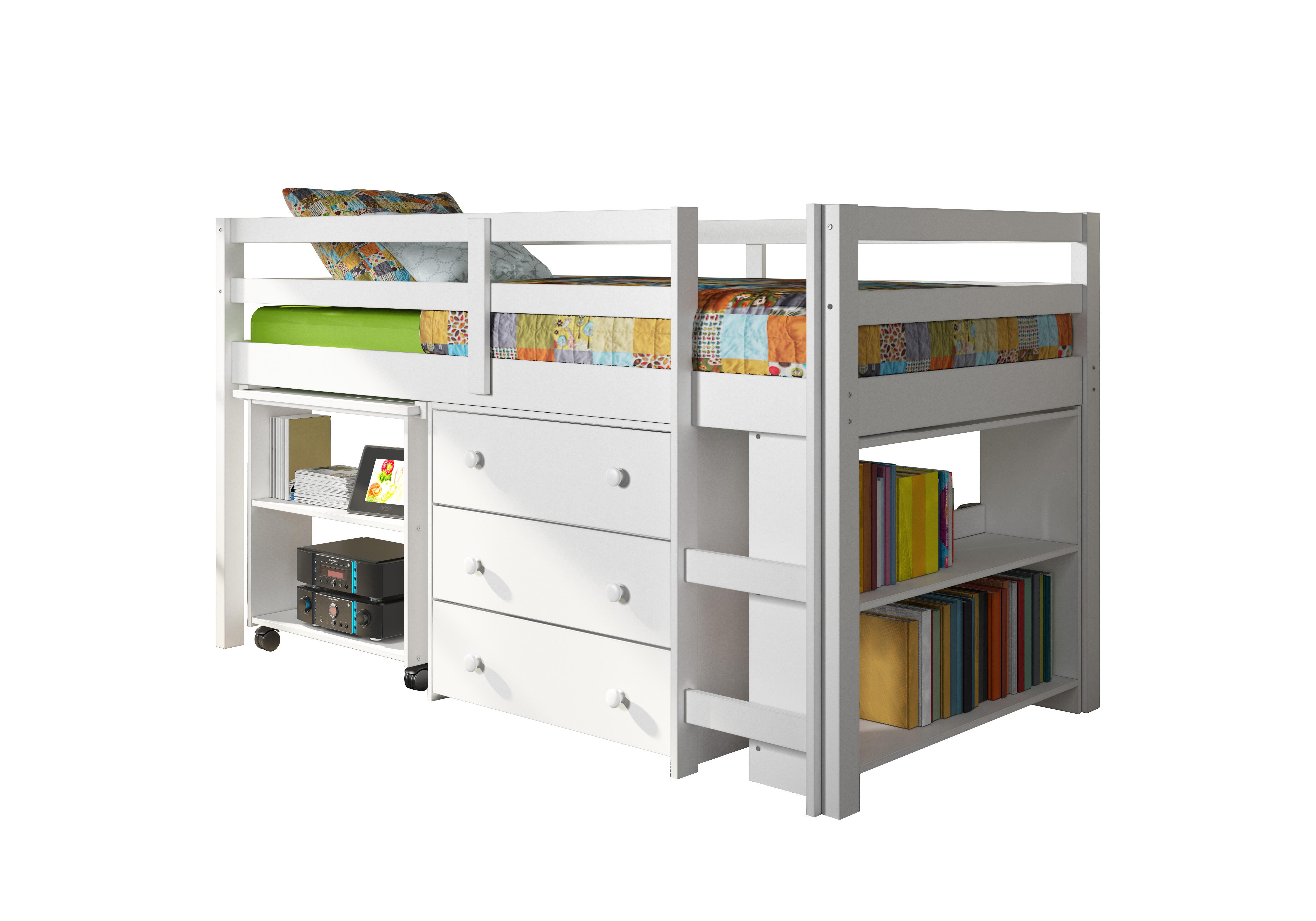 Kids Twin Low Loft Study Set, White, large