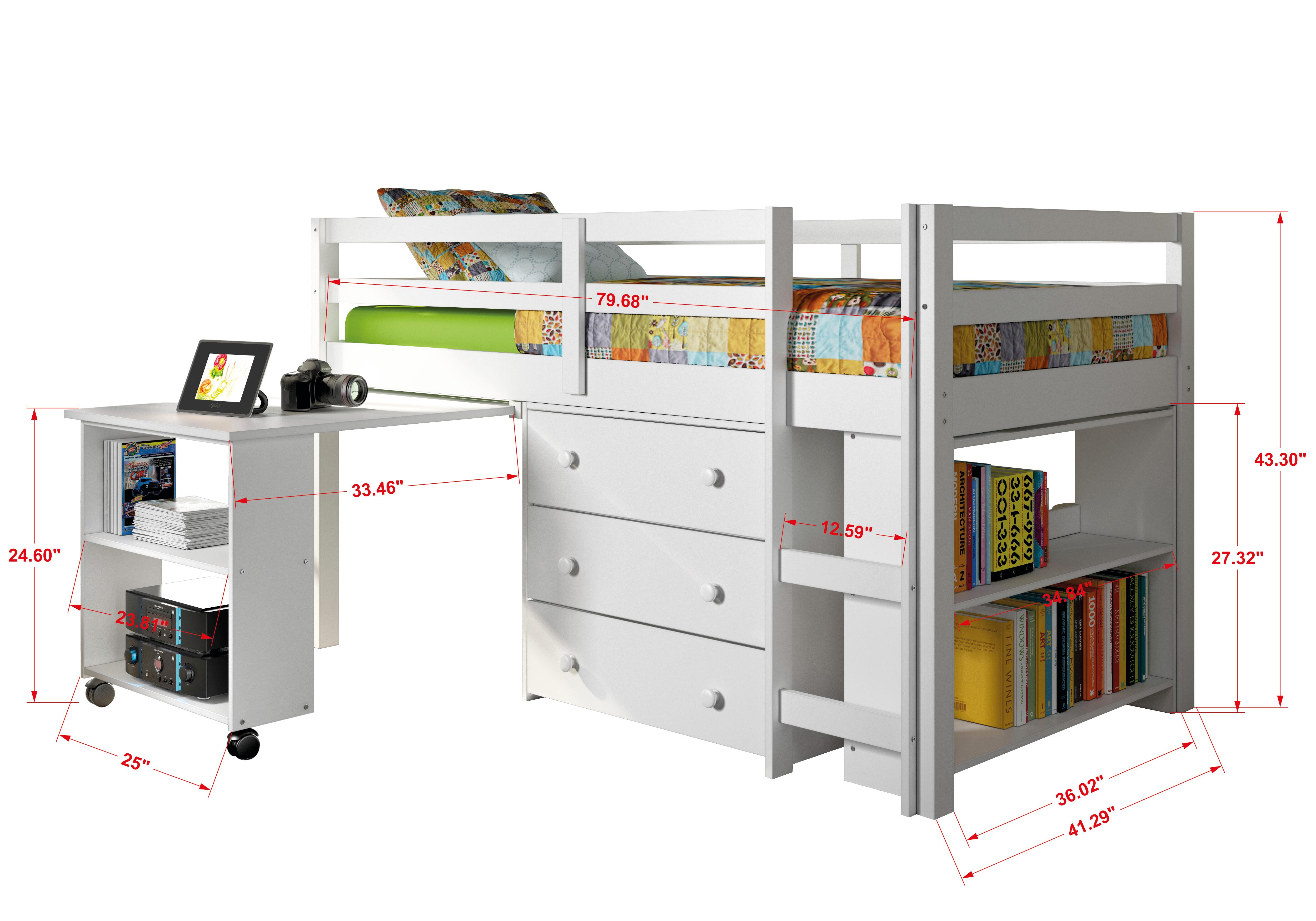 Kids Twin Low Loft Study Set, White, large